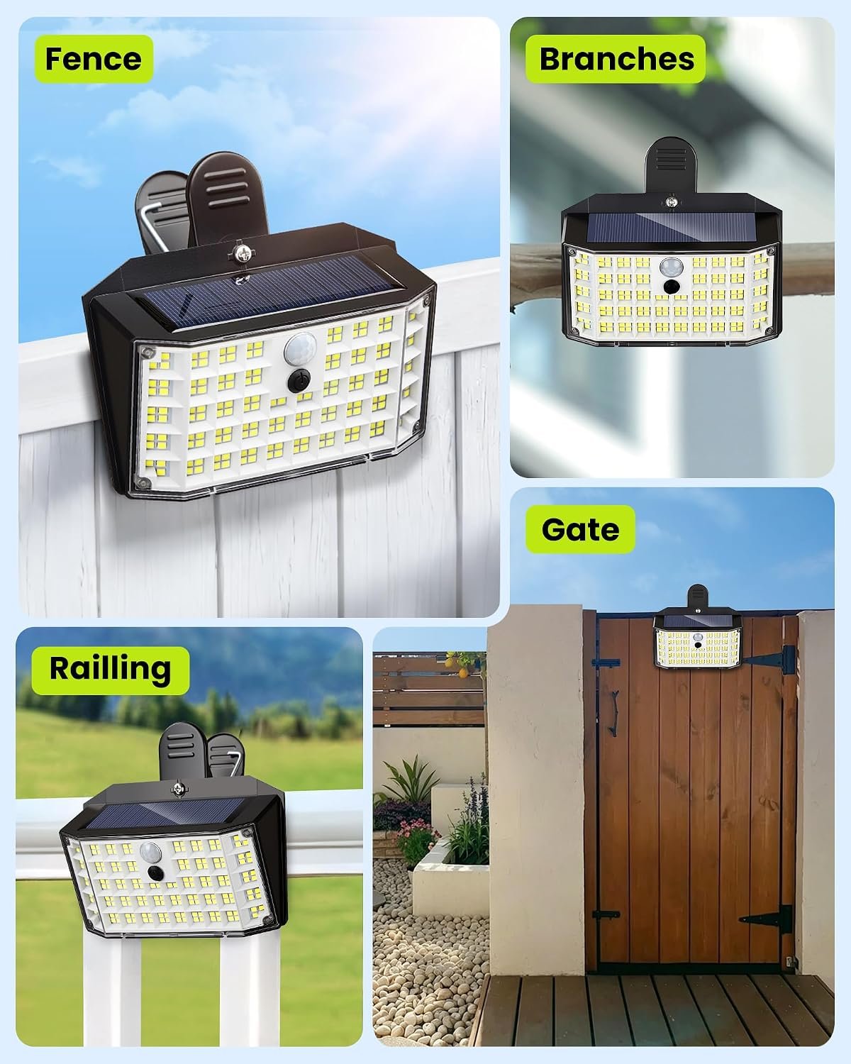 Clip on Solar Lights Outdoor, Motion Sensor Fence Lights | 176LED 600LM No Drill Solar Clip Light with Motion Sensor, 3 Modes IP65 Waterproof Security Lights for Deck,Yard(2Pack) - Image 6