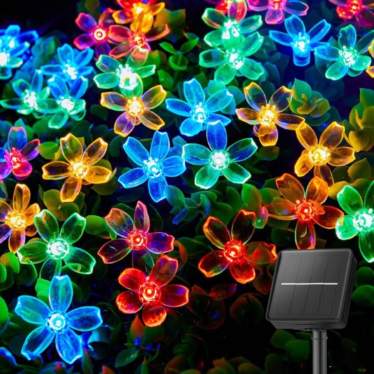 Brightown 60 LED Flower Solar String Lights Outdoor Waterproof Fairy Lights | 8 Lighting Modes & Waterproof Outdoor Lights for Garden Yard Fence Patio Christmas Tree Party Decor, Multicolor