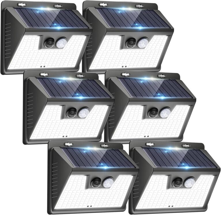 Peasur Solar Lights Outdoor Motion Sensor, 6 Pack 140 LED Solar Powered Fence Light Waterproof, 3 Modes Security Wall Lighting for Outside Yard Deck Garden
