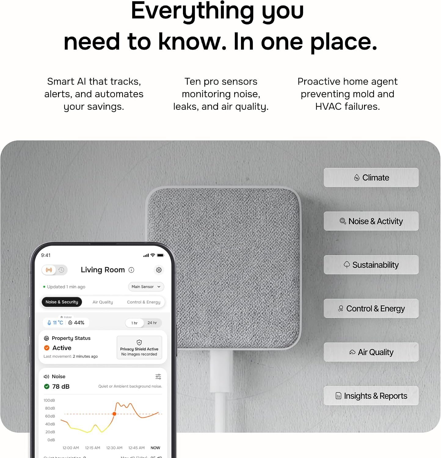 Layla Smart Home Agent 9-in-1 Smart Sensor & Air Quality Monitor (CO2, bVOC, Humidity) | Noise & Motion Detector, AC Controller, Energy Savings | Compatible with Alexa & Google Home | No Subscription - Image 6