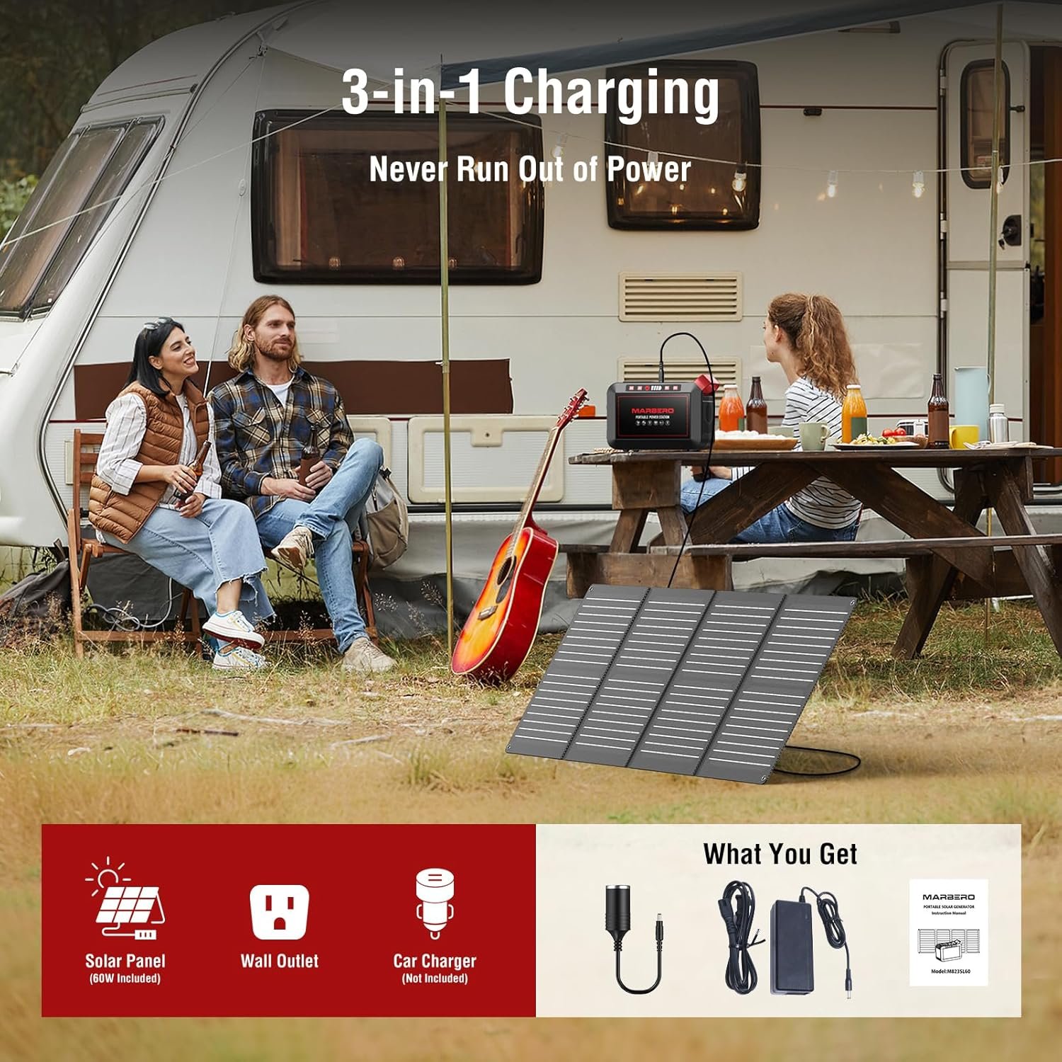 MARBERO 237Wh Solar Generator with Solar Panel Included Portable Power Station 300W Pure Sine Wave with Foldable Solar Panel 60W Set for Camping Outdoor Hiking Fishing Emergency | Solar Powered Generator 375W Surge Portable Power Station Pure Sine Wave 110V for Camping Outdoor Fishing Home Emergency CPAP - Image 5