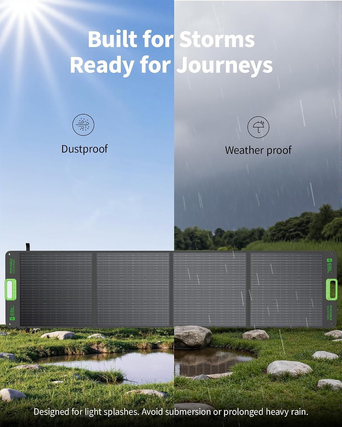 EBL 200W Portable Solar Panel for Power Station, Foldable IP65 Waterproof | 200 Watt Solar Panel with MC-4 Anderson Output Connector, w/ 4 Kickstands for RV, Camping, Blackout, Outdoor - Image 5