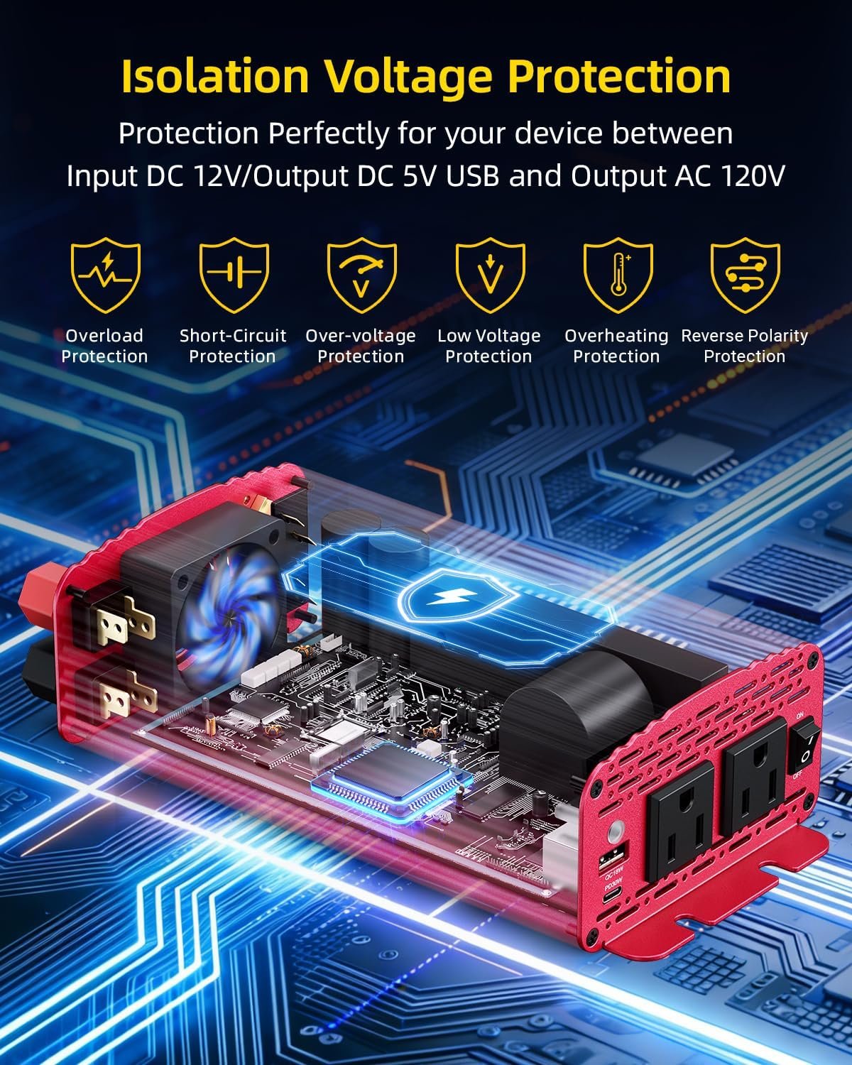 BESTEK 500W Pure Sine Wave Power Inverter DC 12V to AC 110V Car Converter | PD 30W & QC 18W Fast Charging Port, Dual AC Outlets, Car Power Plug Adapter for Solar, RV, Truck, Outdoor Camping, Road Trips - Image 5