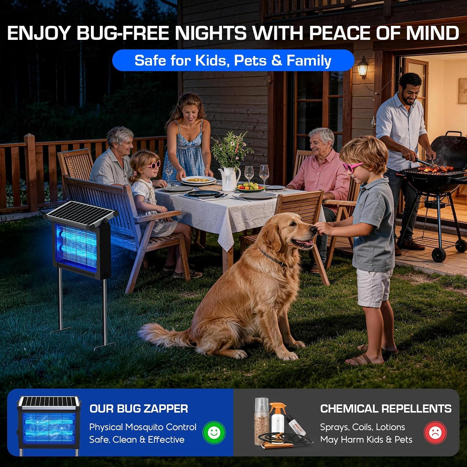 Solar Bug Zapper Outdoor, 4500V Cordless Mosquito Zapper with Solar Power | Smart Light Sensor, Solar & USB Rechargeable, IPX5 Waterproof Insect Killer For Patio, Garden, Backyard, Camping And Indoor - Image 7