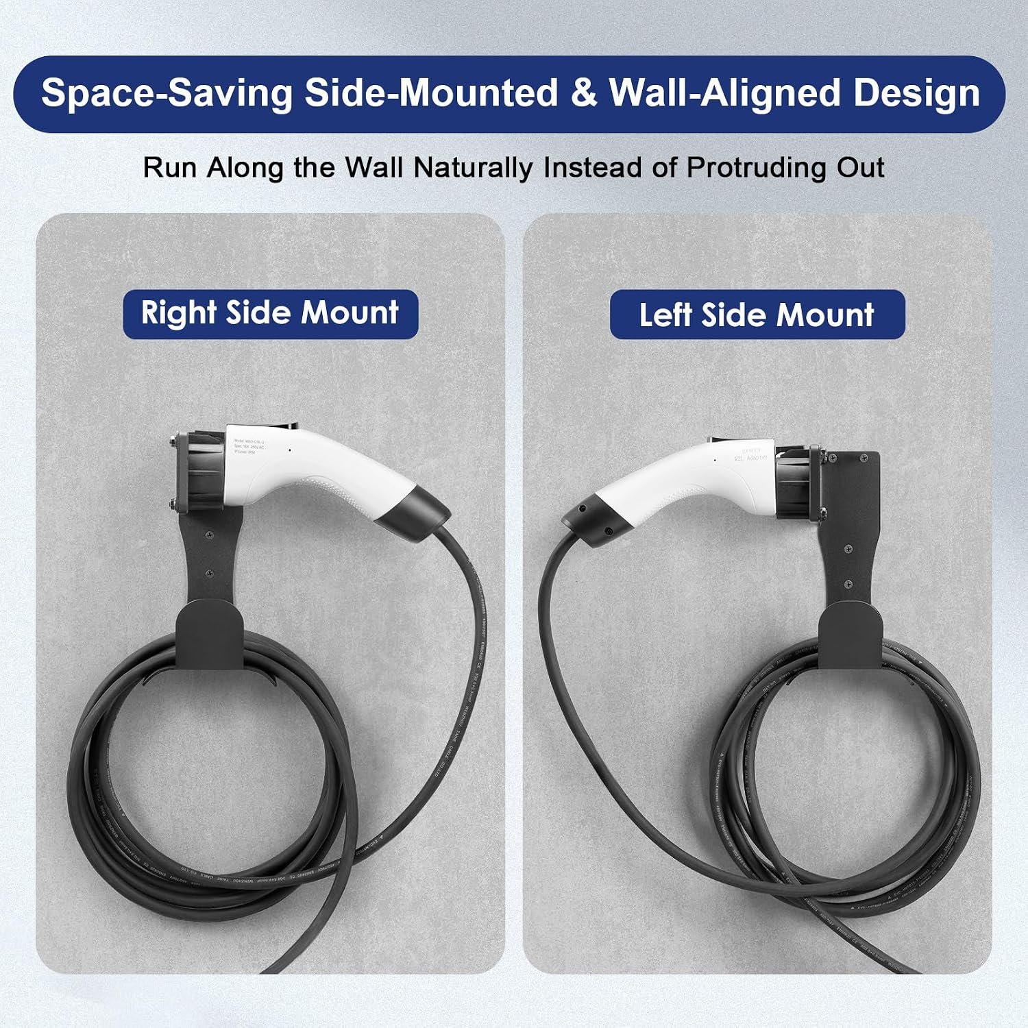 J1772 EV Charger Holder Wall Mount, Flush-Mount EV Cable Organizer | Space-Saving Low-Profile Design Prevents Protrusion Collisions, Arc-Shaped Edges Prevent Cable Damage, Indoor & Outdoor Use - Image 3