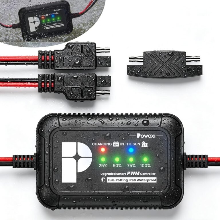 POWOXI 12V 8A Solar Charge Controller All Weather Waterproof with LED | 3 LED Charging Status Display | Overcharge Protection | Overcharge & Overload Safety | Easy Polarity Connection
