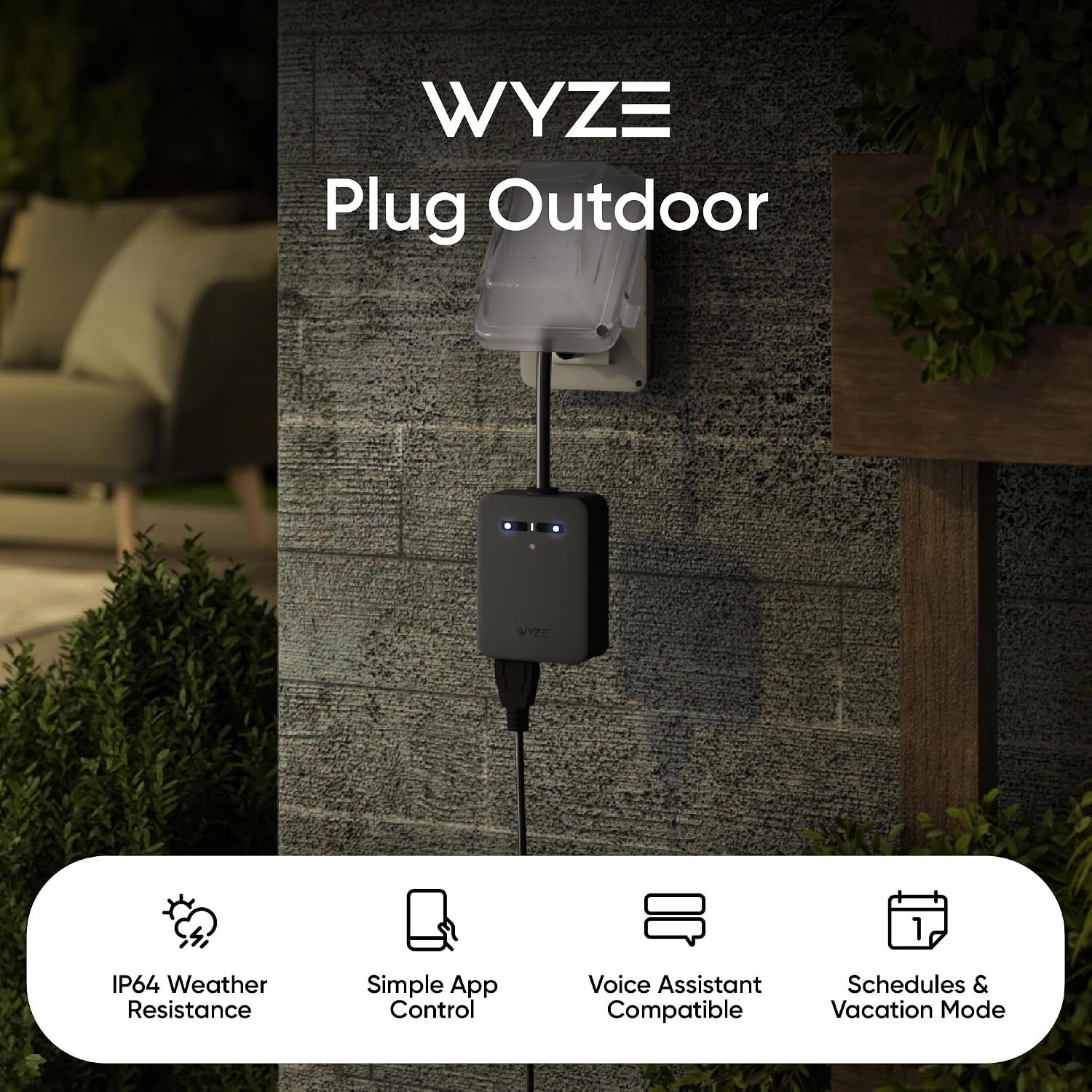 Wyze Plug Outdoor, Dual Outlets Energy Monitoring, IP64, 2.4GHz WiFi Smart Plug, Works with Alexa, Google Assistant, IFTTT, No Hub Required, Black - Image 2