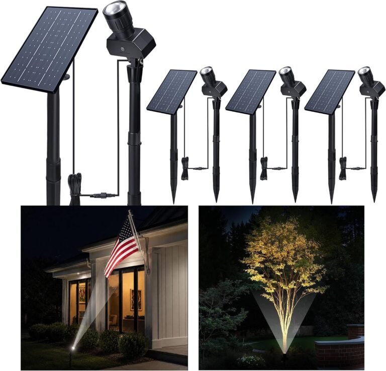 Outdoor Solar Spotlight, Adjustable Angle Landscape Spotlight Waterproof, 2500mAh All Night Separate Panel LED Uplight Dusk to Dawn, 5 Lighting Modes for Outside Patio Wall Path House 4 Pack