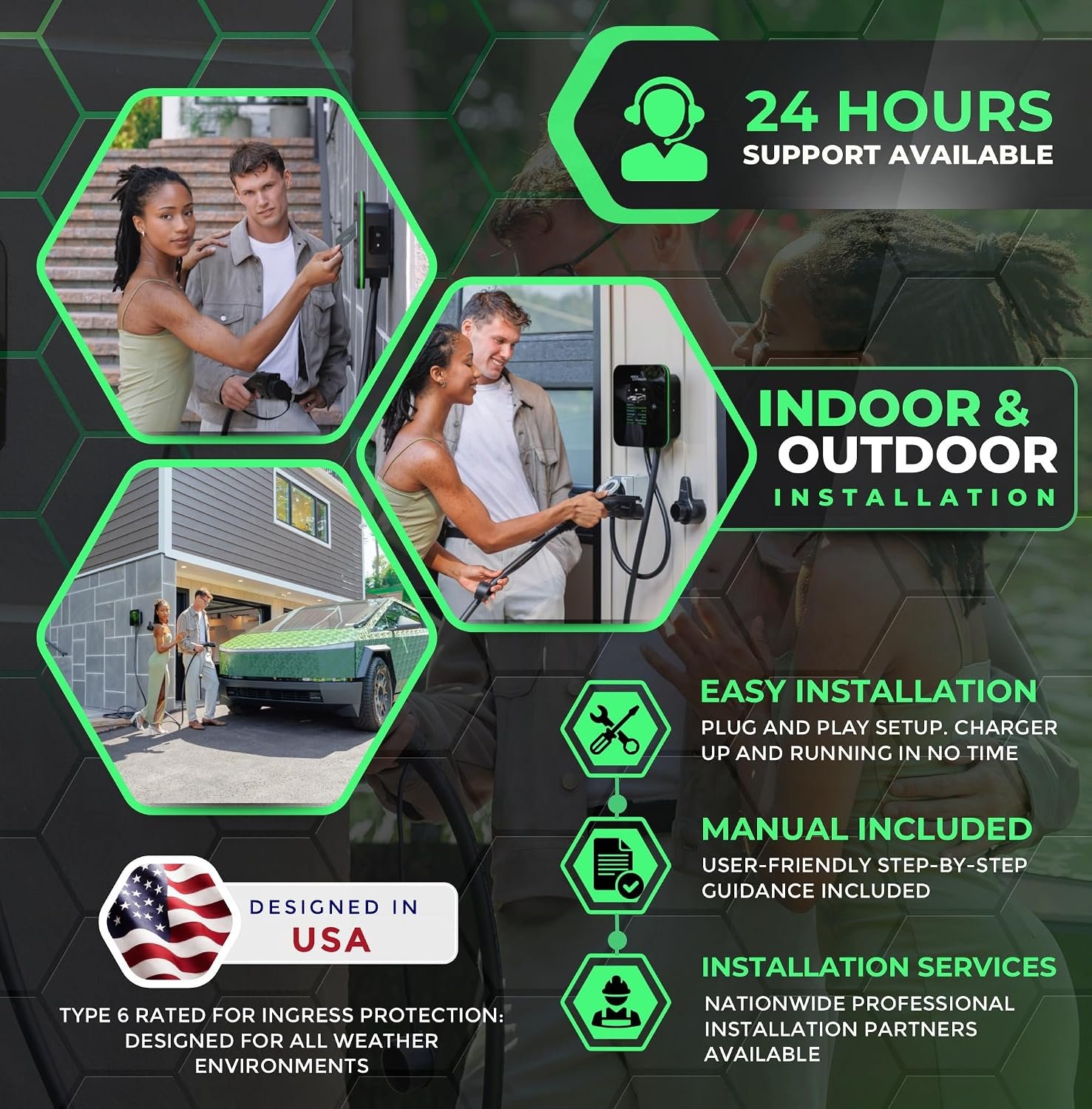 MACH 2:Fast Level 2 EV Charger 48 amp Garage-pro wall-Mount. Electric Vehicle Charging Station 4 Nema 14-50 Outlet. J1772 car Connector. Key Accessories: 30ft Cable & Tesla NACS evse Portable Adapter - Image 4