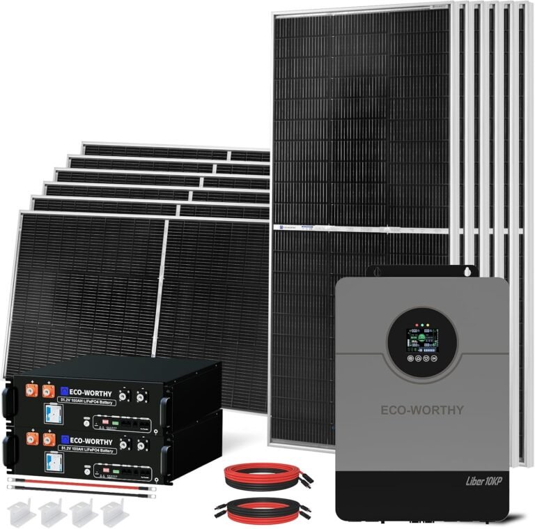 ECO-WORTHY 10KW Output 9.36KWH Off Grid Solar System Complete Kit for Home:12pcs 195W Solar Panels(2340W)+10KW 120V/240V Inverter (UL 1741)+ 2pcs 48V 100AH Lithium Batteries(UL 1973&UL 9540A)