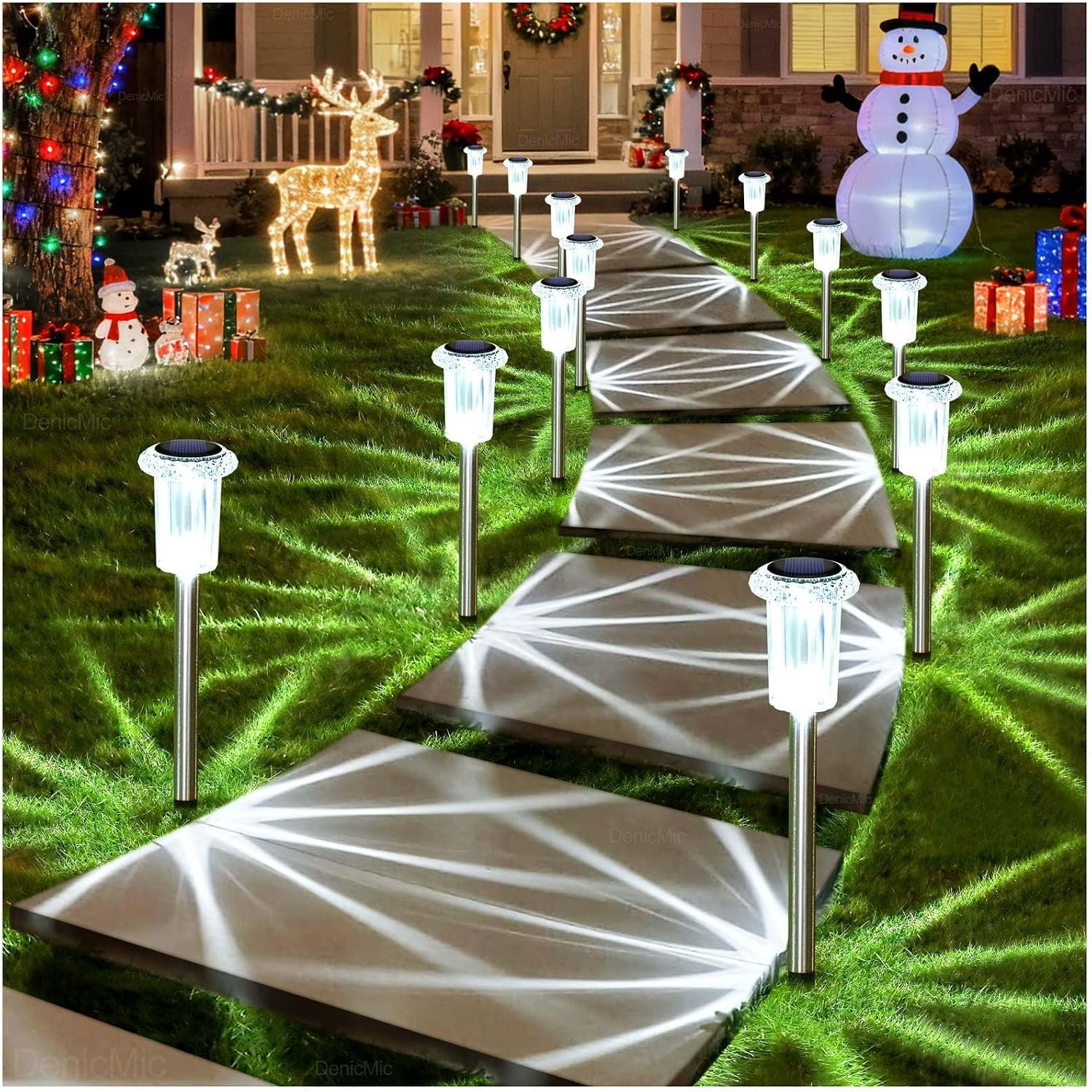 DenicMic Solar Lights Outdoor Waterproof 10 Pack Pathway Lights Cool White | Stake Lights for Yard Garden Driveway Walkway Outside Landscape Path Lights, Auto On/Off 6000K LED, Stainless Steel Pole - Image 9