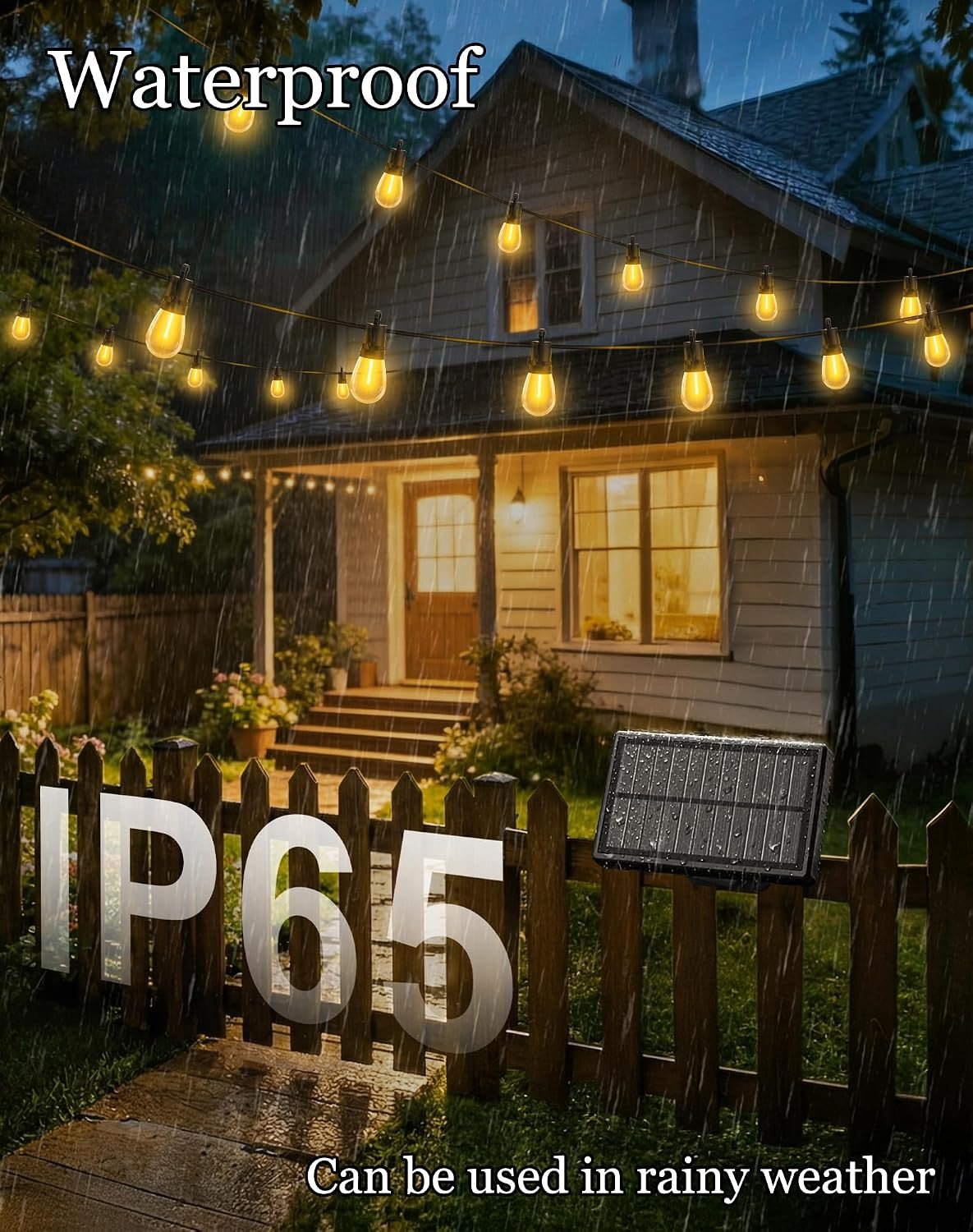 50ft Solar Powered Lights Outdoor - Waterproof String Light Outside Patio | Yard Garden Fence Backyard Deck Porch Balcony Patios Camping Battery Operated Lighting Hanging with LED Edison Bulbs S14 - Image 2
