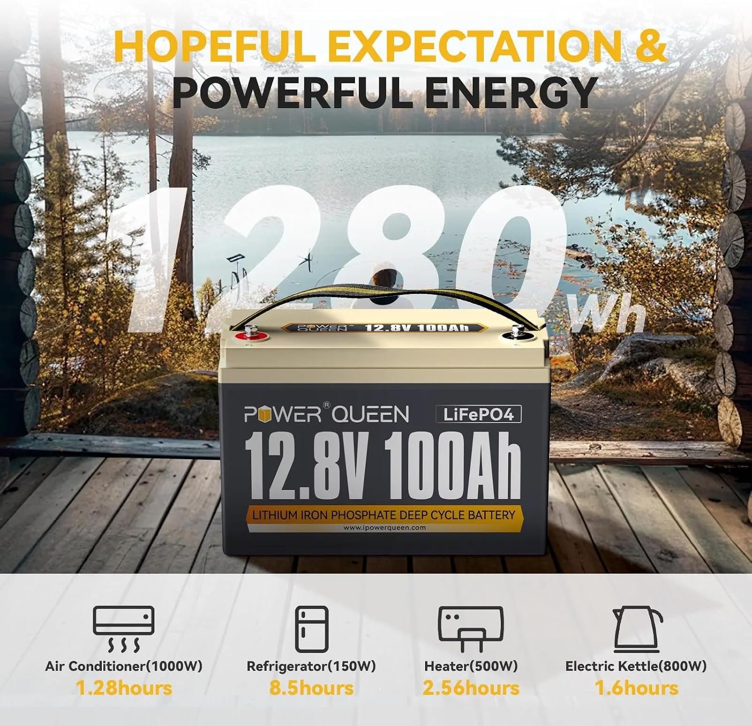 Power Queen LiFePO4 Battery 12V 100Ah, Group 31 Lithium Battery, with 1280Wh Energy and BMS Protection, Up to 15000 Deep Cycles for RV Trailer, Camper Van, Solar Off-Grid - Image 2