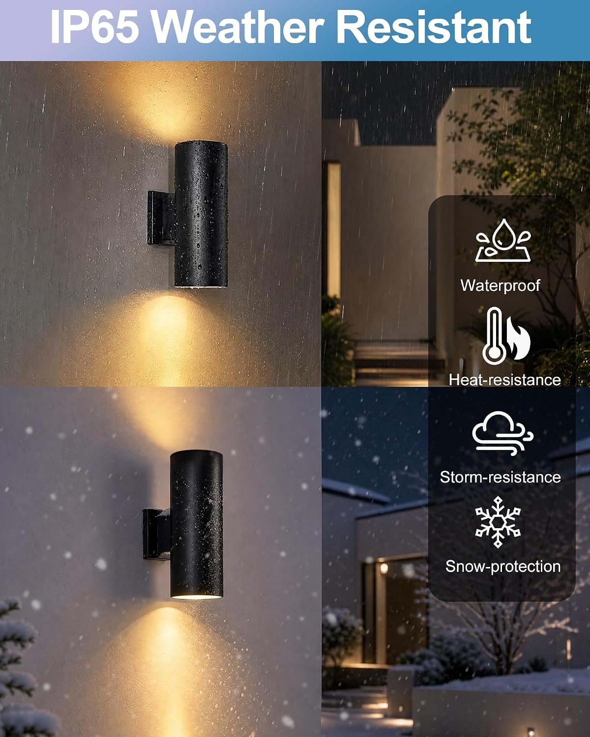 pearlstar 2 Pack Solar Wall Lights Outdoor Dusk to Dawn Solar Sconces Lights, Up & Down Warm White Glow IP65 Waterproof Wall Mount Lamp for Outside Garage Fence Patio Porch Yard, 10.6" - Image 5