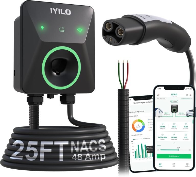 Level 2 EV Charger for Tesla, 48Amp/11.5KW/240V, UL/ETL/Energy Star | NACS(J3400) Wall Supports Power Sharing & Dynamic Load Balancing, Temp Sensors, WiFi Smart APP, Scheduled Charging, Hardwired