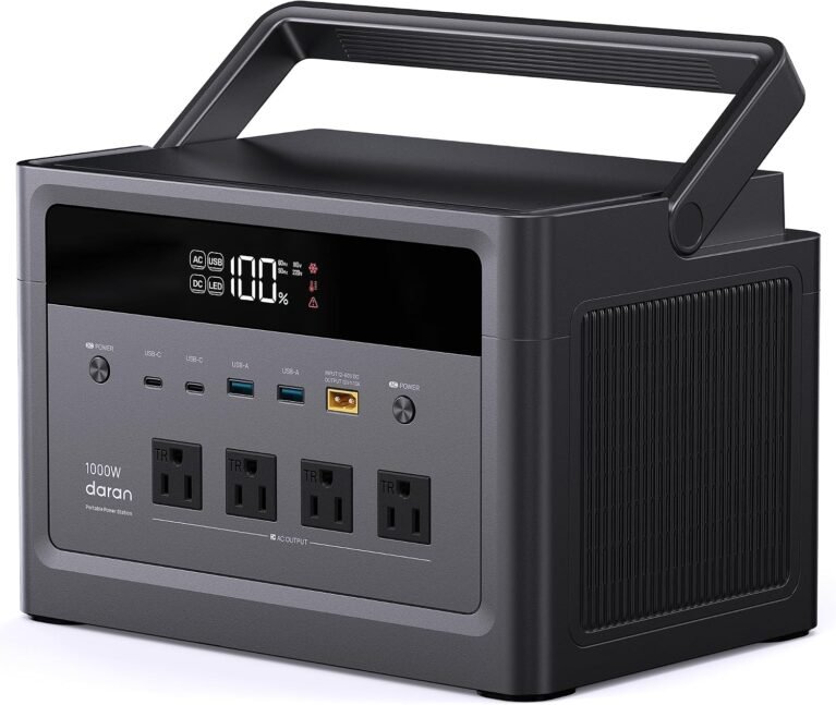 Portable Power Station 2000W Peak, 576Wh 1000W LiFePO4 Battery Solar Generator, 1.5 H Fast Charge Portable Power Bank, Emergency Backup Power for Home Use, RV Camping, Road Trip (Solar Panel Optional)
