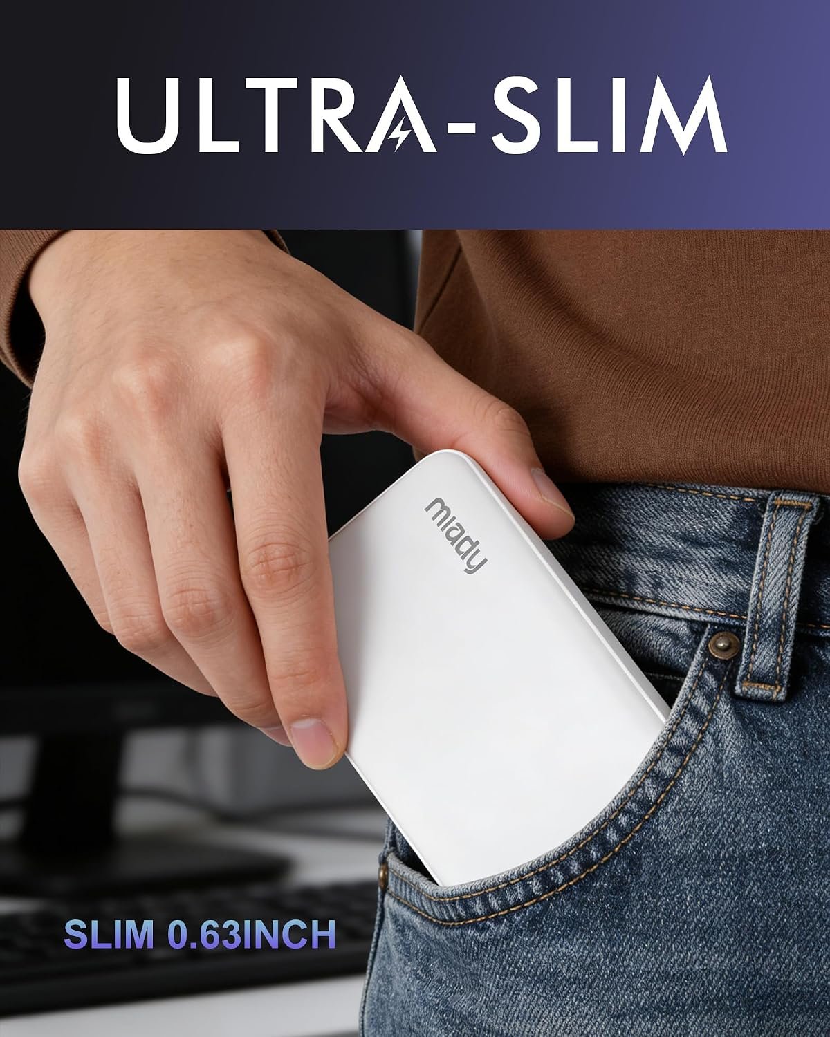 Miady 2-Pack Portable Charger, Slim 10000mAh Power Bank Travel Battery Pack | Dual USB丨3 Outputs 2 Inputs丨for Backpack Travel Camping丨Slim丨Compatible with iPhone Android etc丨Flight-Safe丨37Wh丨Black+White - Image 5