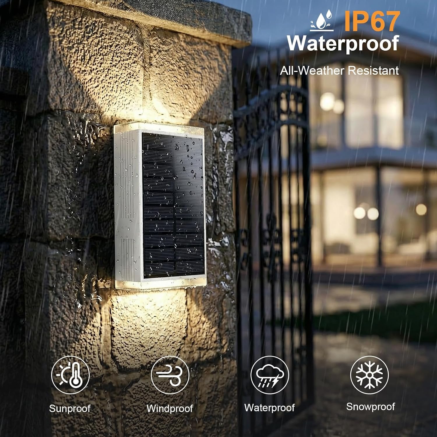 Solar Wall Lights,3000/4000/6000K/RGB 13 Modes Up & Down Wall Sconce,2Pack | 2X LED Lens IP67 Waterproof Solar Sconce Lights Up & Down Lighting Solar Lights Outdoor for Backyard/Patio/Garage/Porch - Image 6