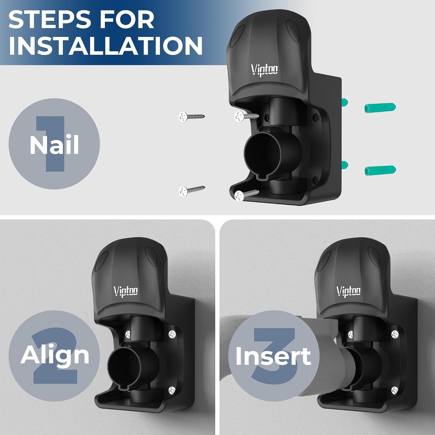 VIPTOO J1772 EV Charger Holder Wall Mount | 5-position 0°–180° rotation helps align J1772 connectors; durable ABS keeps charging cables tidy and off the garage floor - Image 8