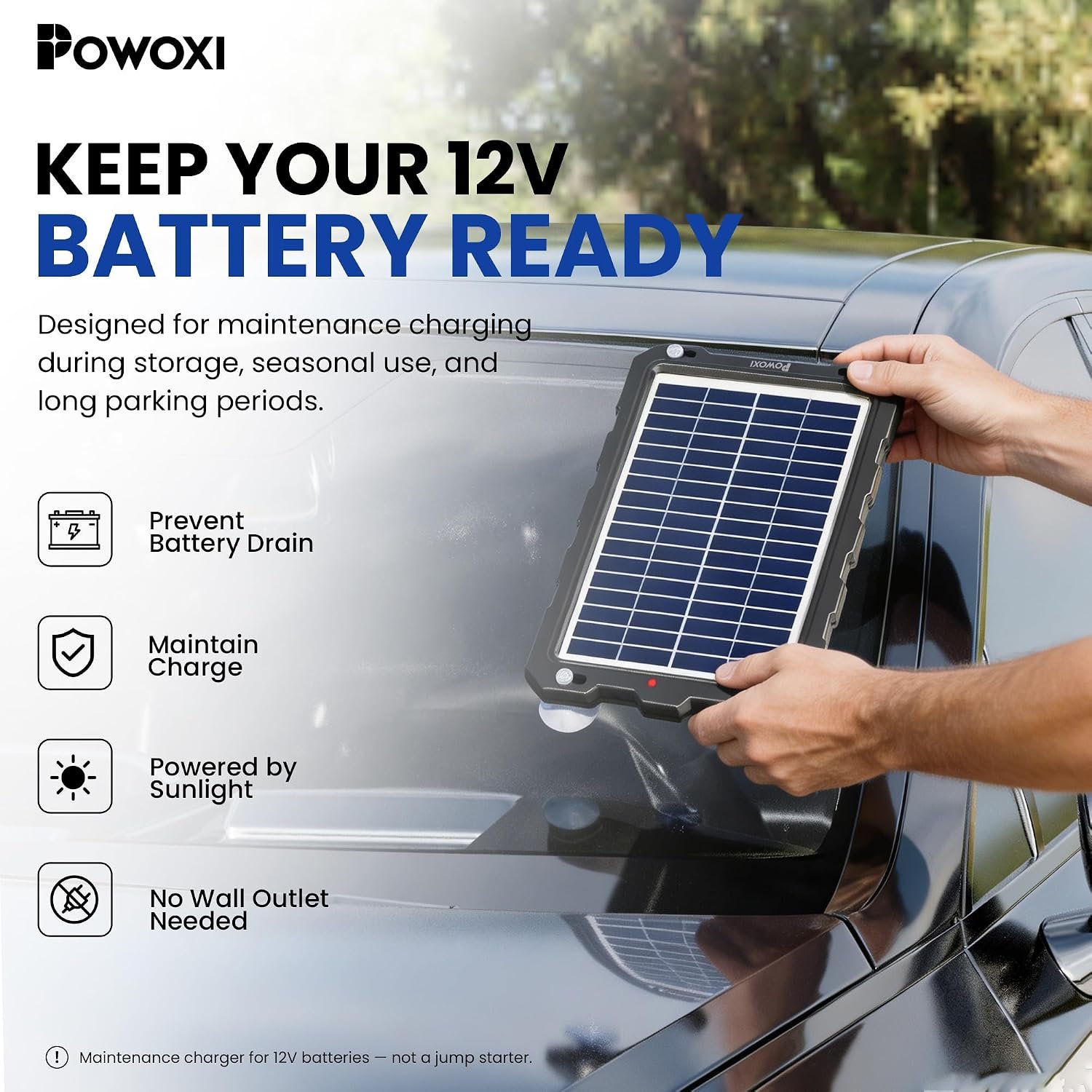POWOXI 7.5W 12V Solar Battery Charger Trickle Maintainer Kit for Car | Smart Charge Controller | Waterproof | Intelligent Safety Protections | for Boat, Marine, RV, Automotive, Motorcycle, Trailer - Image 2