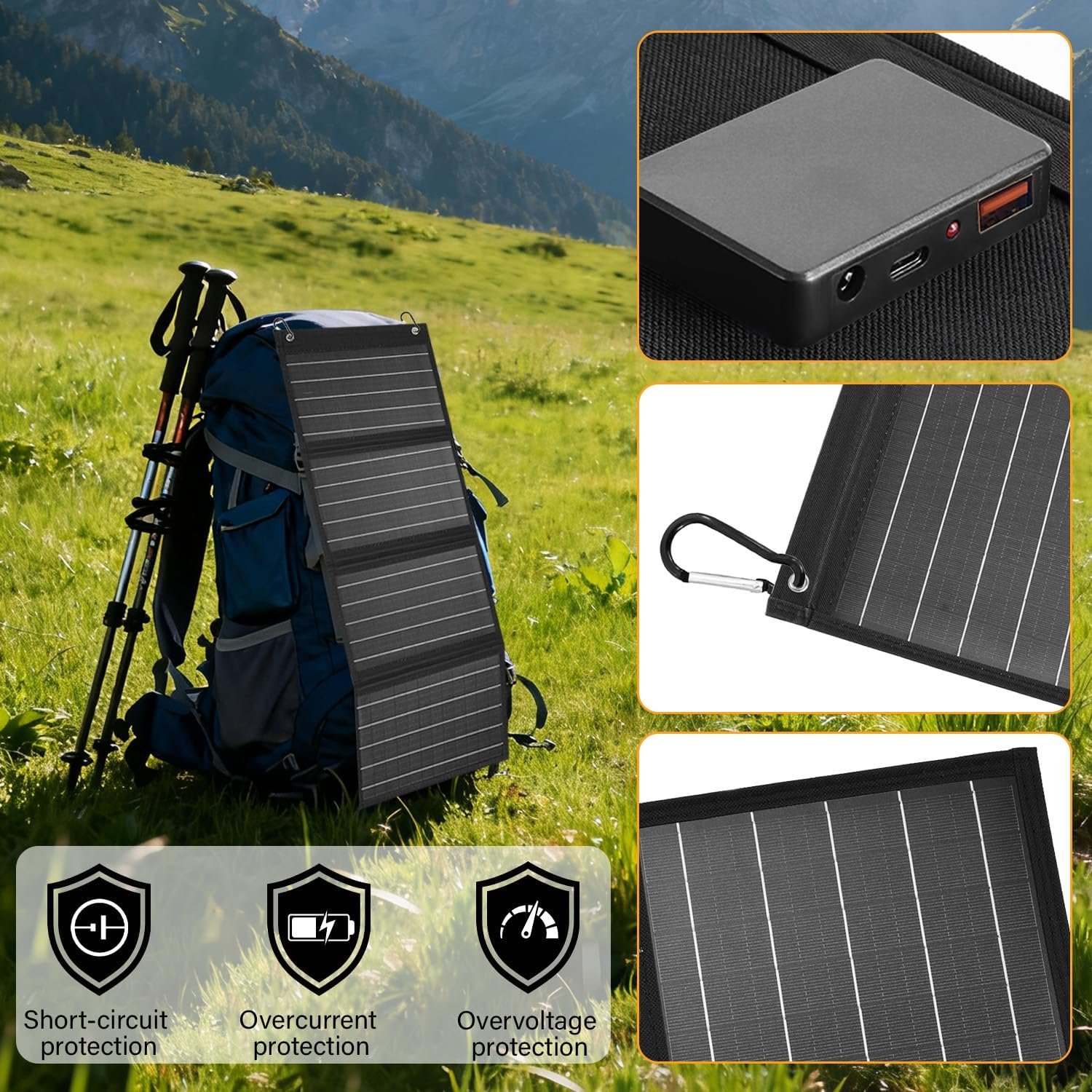 2026Upgrade 40W Foldable Solar Panel Charger,25% High Efficiency Portable N Type Cell,USB-C/USB-A/DC12V MPPT Fast Charging, IP67 Waterproof Lightweight Solar Charger for Outdoor Travel Emergency - Image 8