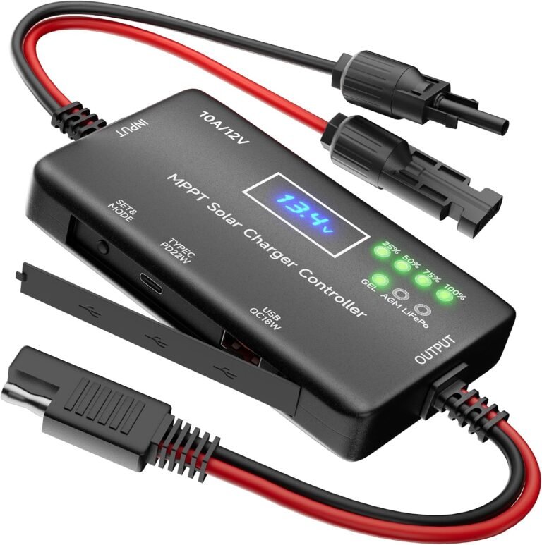 SUNAPEX MPPT Solar Charge Controller 12V 10A for LiFePO4 AGM Gel Batteries | Type-C & USB Output | LCD Voltage & Current Display | LED Charging Status | Smart Battery Protection | Zero Battery Drain