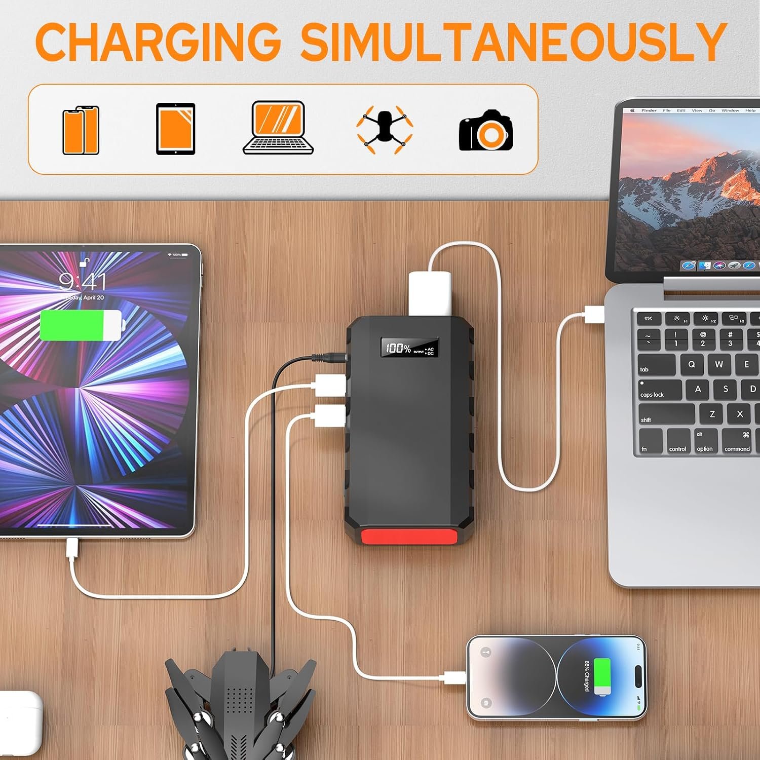 Portable Power Station with AC Outlet 120V, 24000mAh Laptop Charger Bank | Powkey 86Wh Solar Generator (Excludes Solar Panel) Lithium Battery Power 65W AC for Camping Emergency Backup - Image 4
