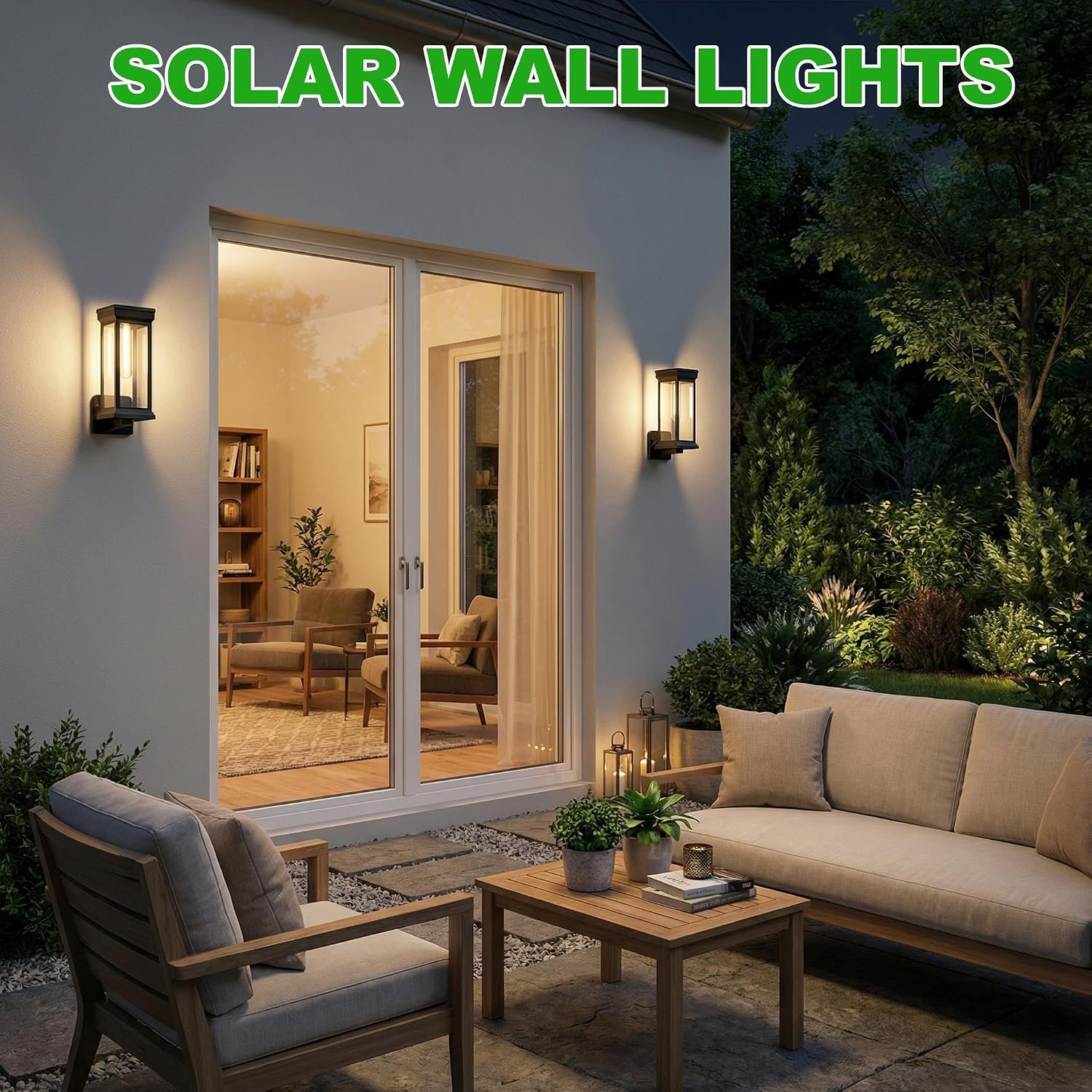 pearlstar Outdoor Solar Wall Lights 2Pack Dusk to Dawn Porch Solar Sconces Wall Mounted Lanterns Waterproof Exterior Lighting Fixtures with 2 Lighting Modes, for Outside Fence Patio Garage Yard - Image 4
