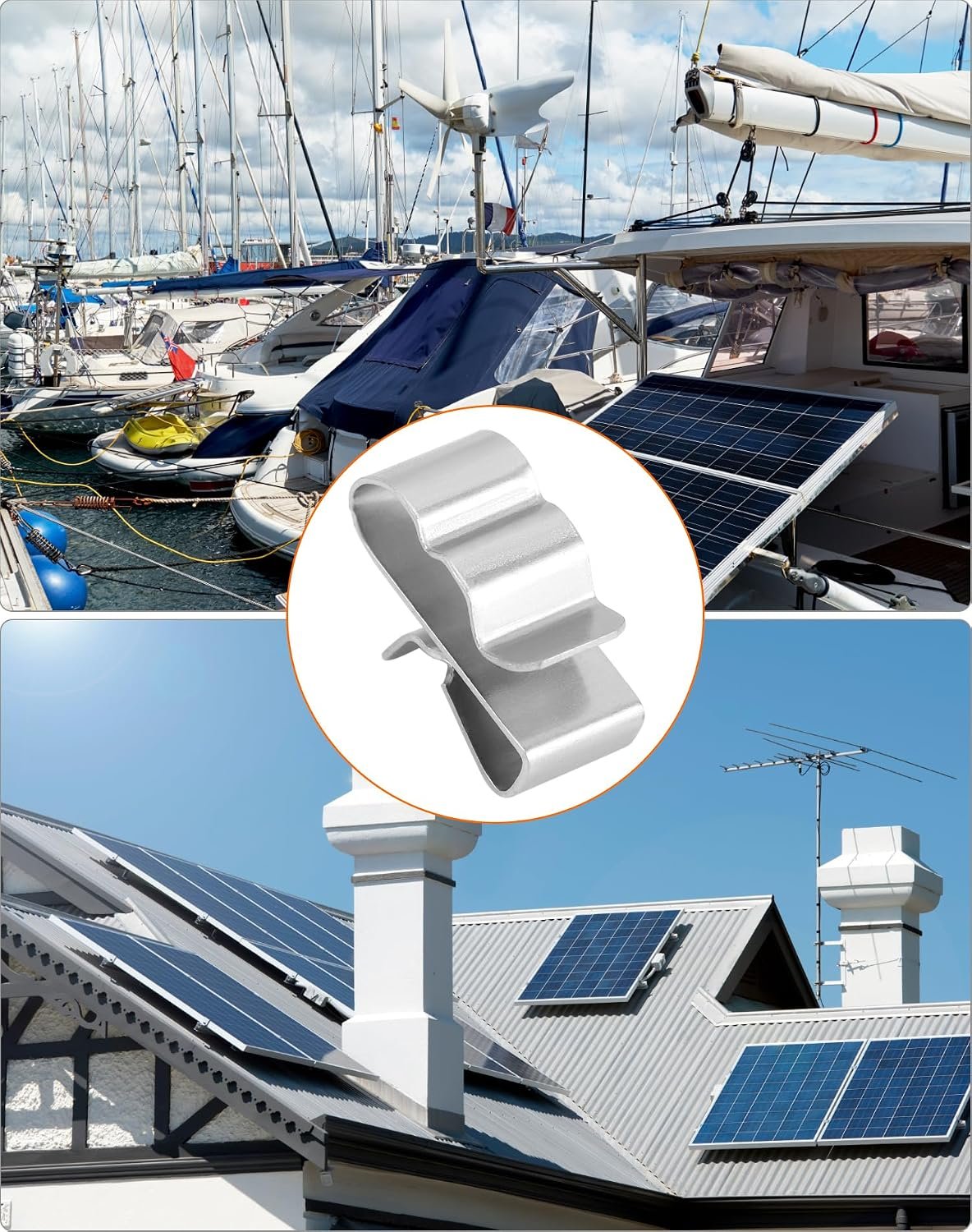 QWORK Solar Panel Clips: 100pcs Stainless Steel Double Wire Trailer Clips, 0.89 Inch for PV Wiring & Boat Cable - Image 3