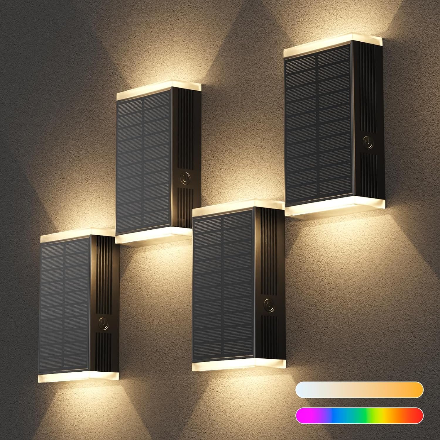 4Pack Solar Wall Lights Outdoor, 13 Modes Dusk to Dawn Up Down Wall Sconce | Focused Beam 3CCT+RGB 13Colors Changing IP67 Waterproof LED Solar Lights Outdoor for House,Front Door,Garage,Patio,Porch,Shed - Image 10