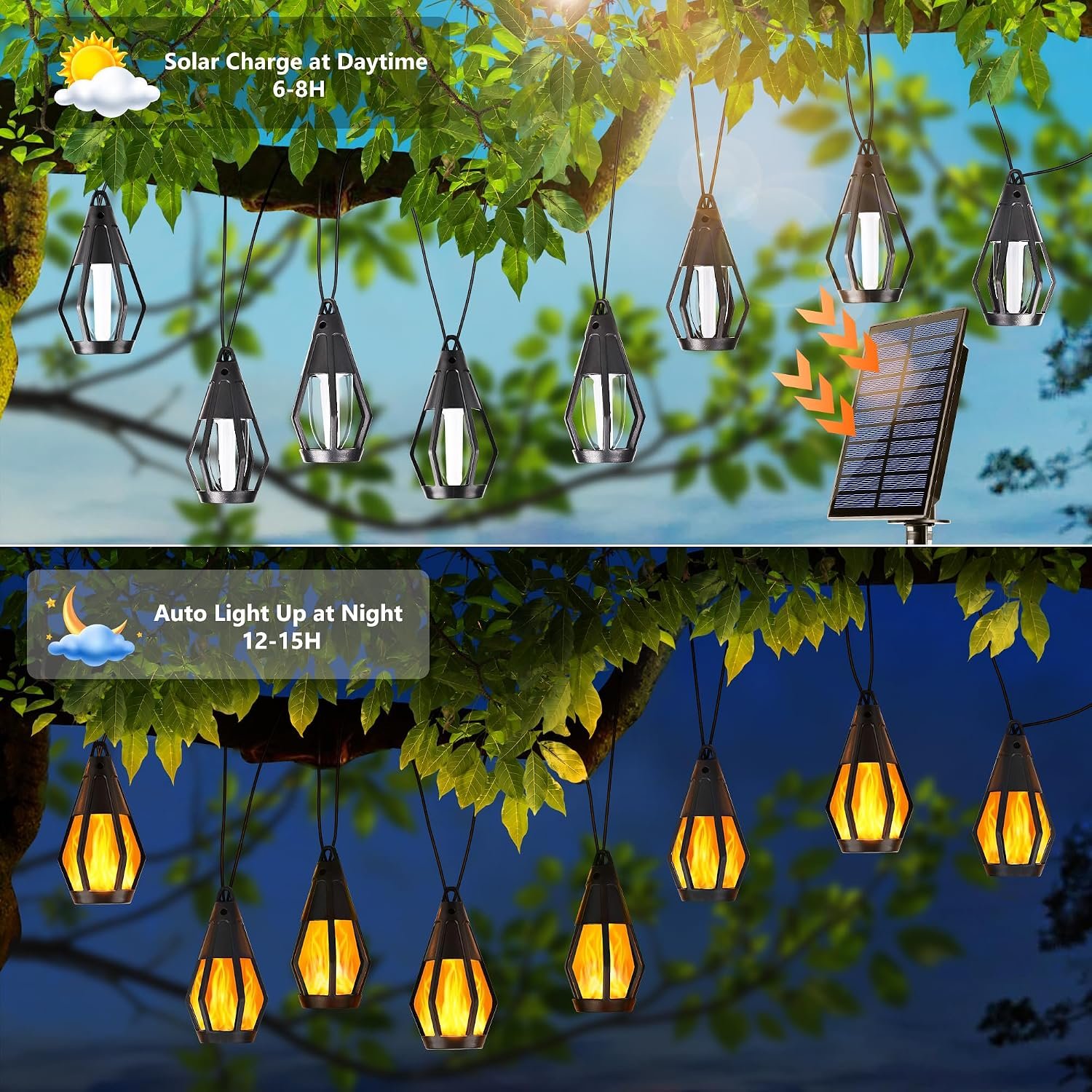 Solar String Lights for Outside, 21Ft Solar Patio Light with 10 Flickering | Flame Light Bulbs, Waterproof Orange Halloween Lights for Garden Yard Patio Gazebo Bistro Cafe Party Halloween Decorations - Image 4