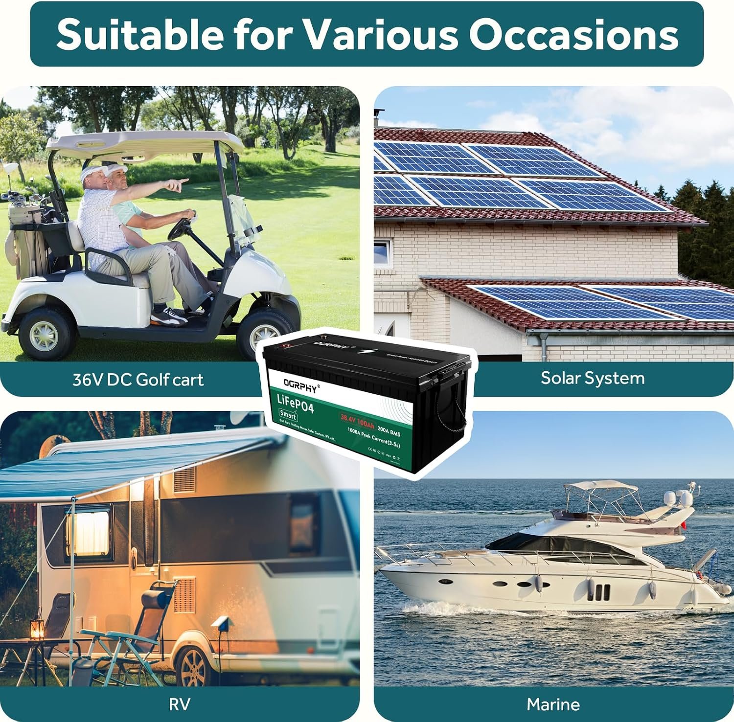 36V Lithium Battery, 3.84KWh Golf Cart Batteries with 200A BMS, 25A Lifepo4 Battery with Charger, 1000A Peak Current Perfect for Golf Cart, Solar, Trolling Motor(100AH) - Image 6