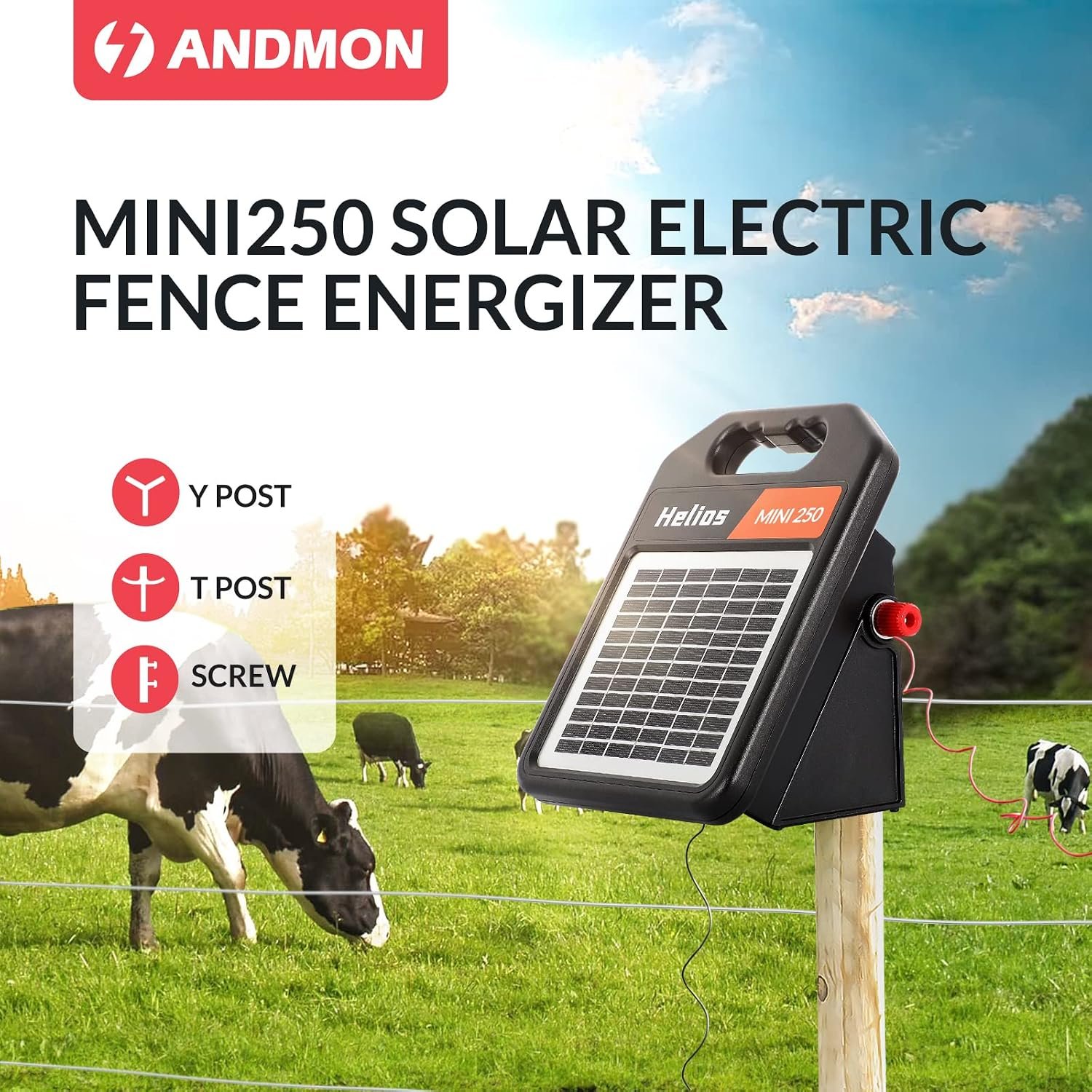 Andmon MINI250 Solar Electric Fence Charger with Day or Night Mode, 0.25Joule Portable Solar Fence Charger - Image 5