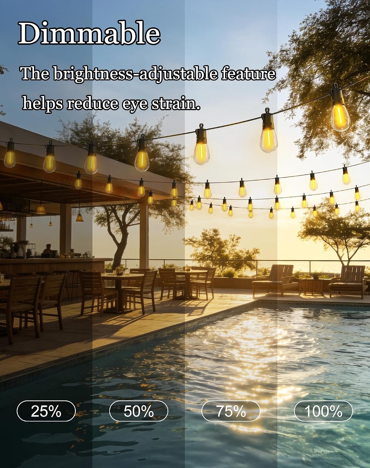 50ft Solar Powered Lights Outdoor - Waterproof String Light Outside Patio | Yard Garden Fence Backyard Deck Porch Balcony Patios Camping Battery Operated Lighting Hanging with LED Edison Bulbs S14 - Image 4