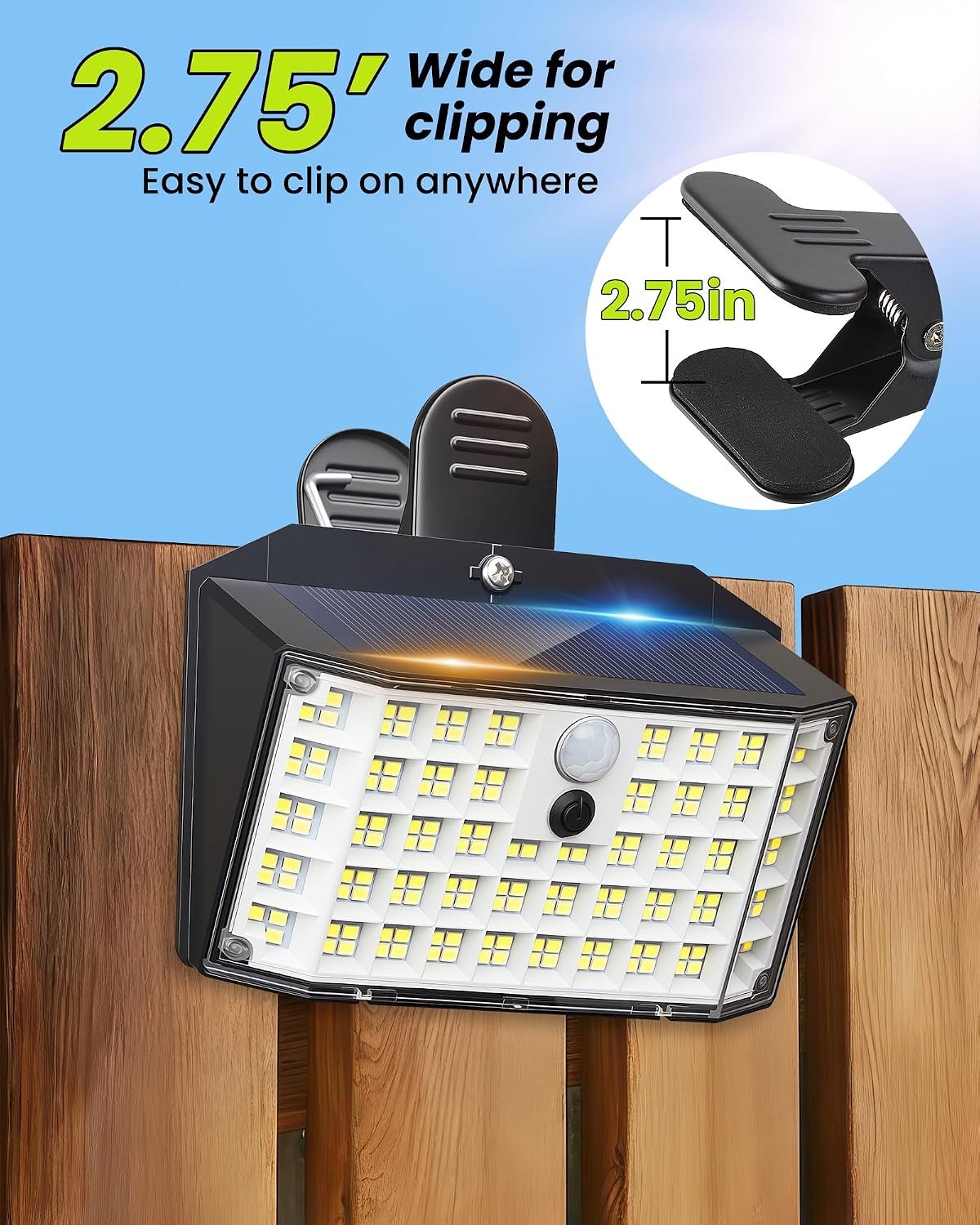 Clip on Solar Lights Outdoor, Motion Sensor Fence Lights | 176LED 600LM No Drill Solar Clip Light with Motion Sensor, 3 Modes IP65 Waterproof Security Lights for Deck,Yard(2Pack) - Image 4