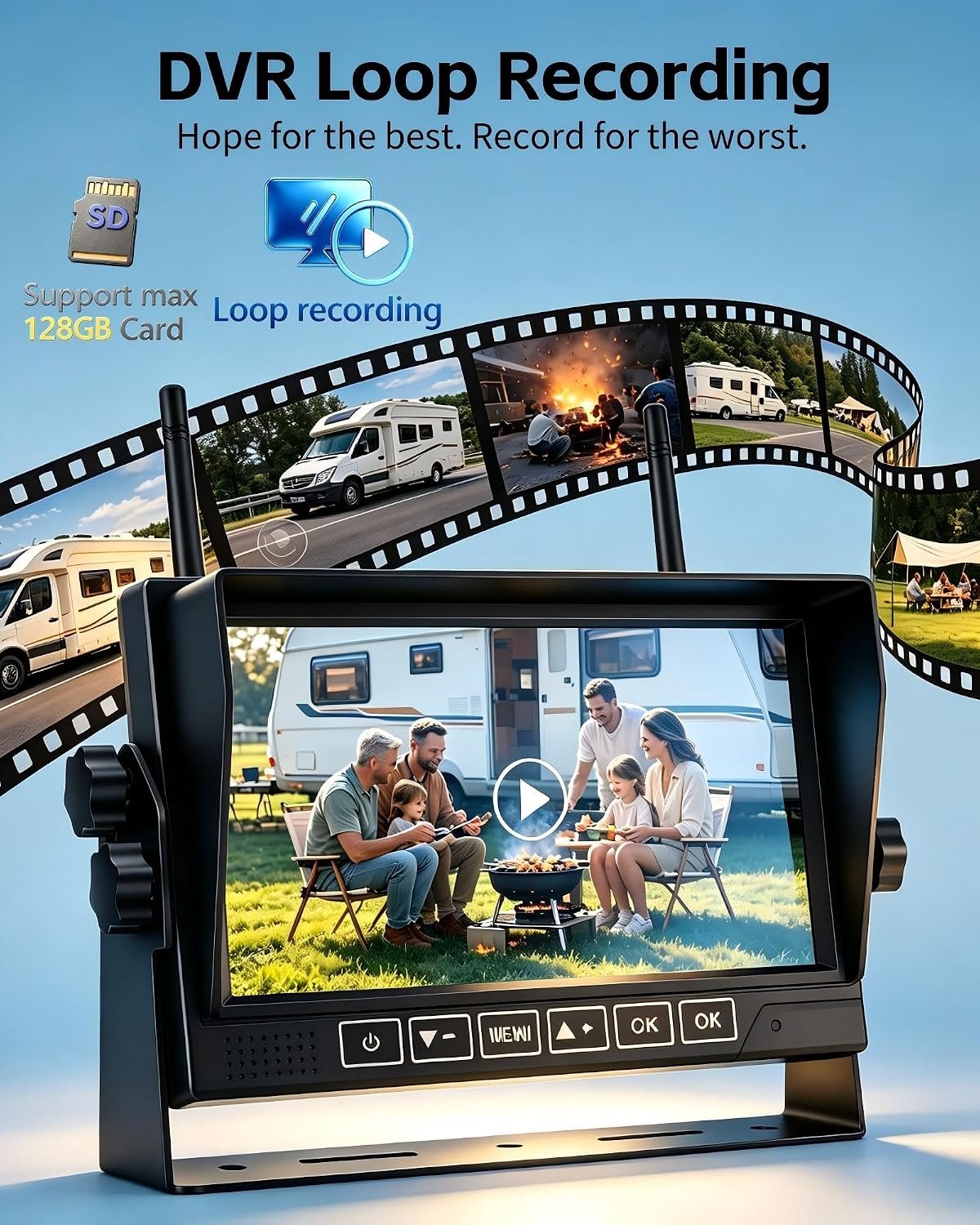 HD 1080P Dual Wireless Backup Camera: 15200mAh Battery Up to 3-Day Trip | 1-Second Magnetic Easy Install Solar RV Backup Camera with 7.2-inch Split-Screen DVR Monitor for RV Camping & Travel Trailers - Image 8
