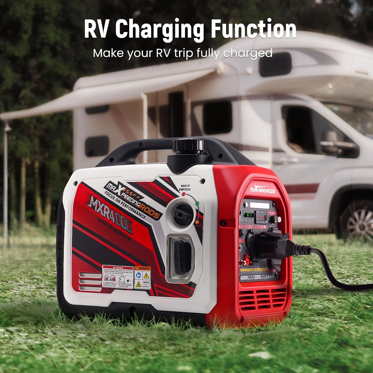 maXpeedingrods 4000 Watt Inverter Generator, Bluetooth® App Data Monitor | Portable Gas Powered Generaator Remote Data Check RV Ready, with CO Alarm for Outdoor Camping, Home Backup,MXR4000 - Image 3