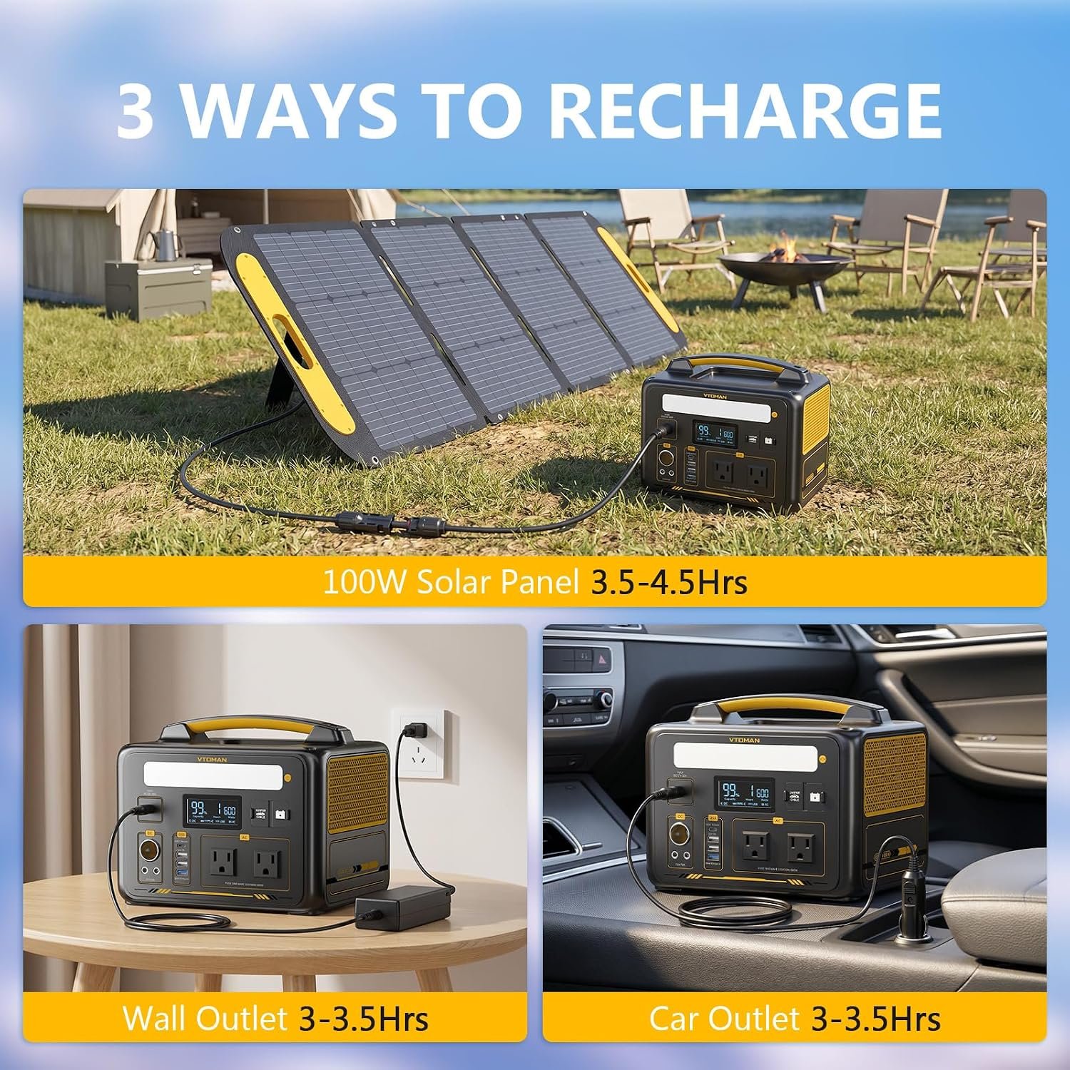 VTOMAN Jump 600X Portable Power Station 600W, 299Wh LiFePO4 Battery | 1200W Surge AC Outlet, PD 60W USB-C, 2-In-1 Solar Generator with Jump Start for Blackout, Camping, Outage and Road Trip - Image 11