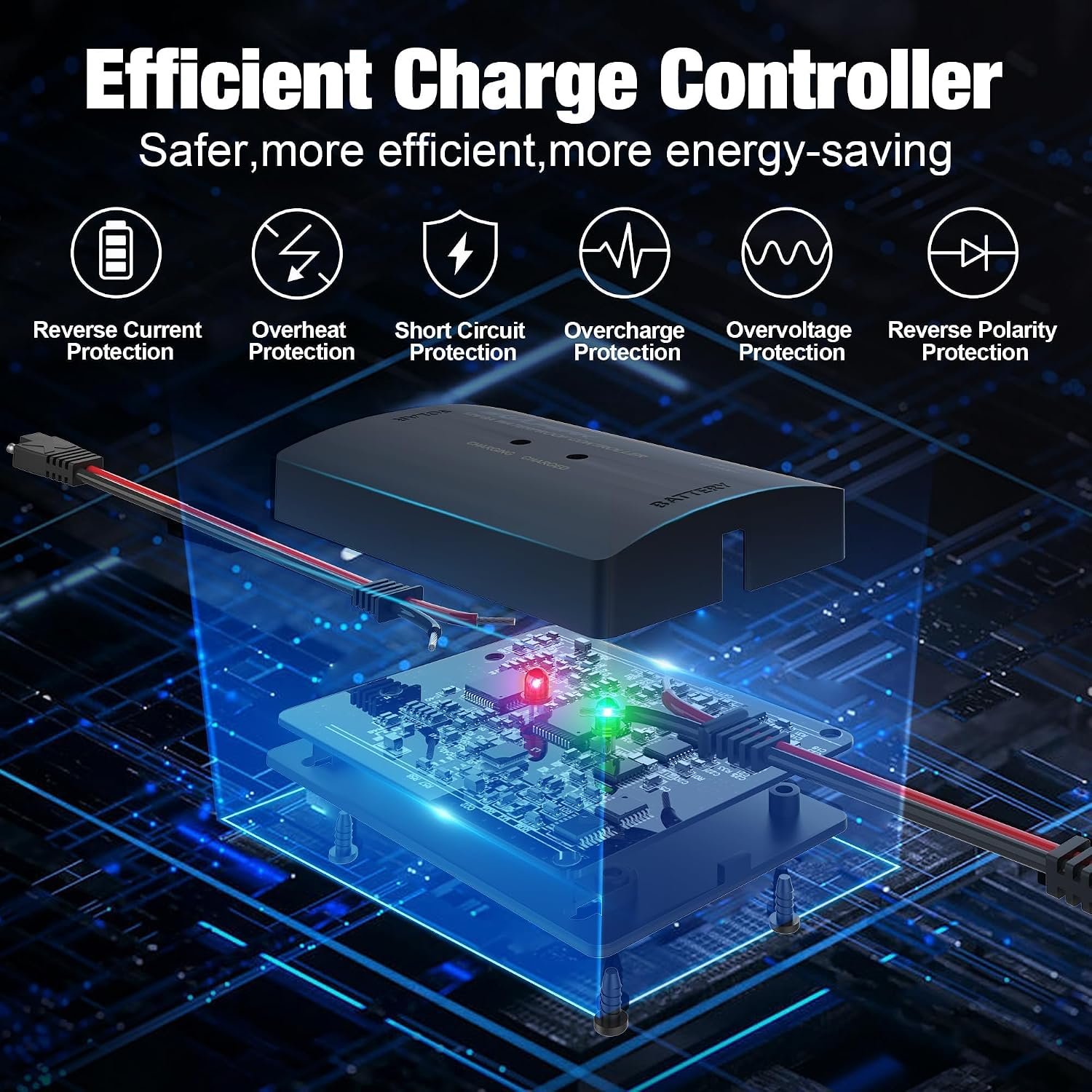 SOLPERK 8A 12V Solar Charge Controller IP67 Waterproof Solar Panel Charge | Intelligent Solar Panel Battery Regulator for Gel AGM Lead-Acid Lithium LiFePO4 Battery, for RV Boat Car - Image 3