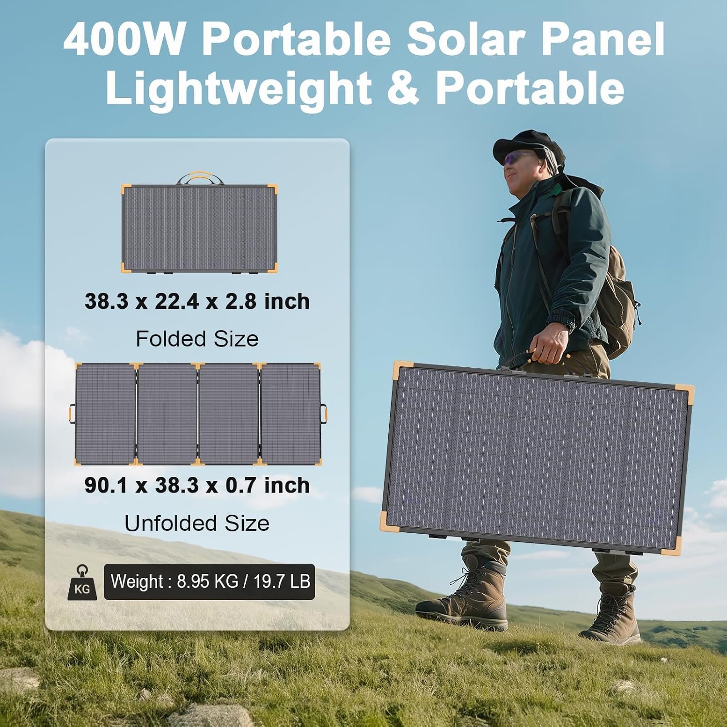 400 Watt Bifacial Portable Solar Panel for Power Station | 33V Lightweight Foldable Solar Panels Charger, IP68 Waterproof 25% High Efficiency Solar Charger for Camping RVs Home Backup - Image 5