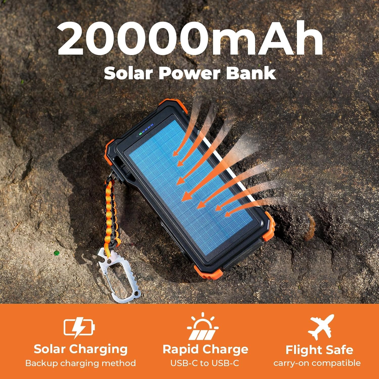 BLAVOR Solar Power Bank 20000mAh Built-in Cables, Wireless Charger for Phones & Apple Watch, 20W Fast Charging Battery Pack with USB C, Flashlight, Solar Charger for iPhone, iPad, iWatch, Samsung - Image 3