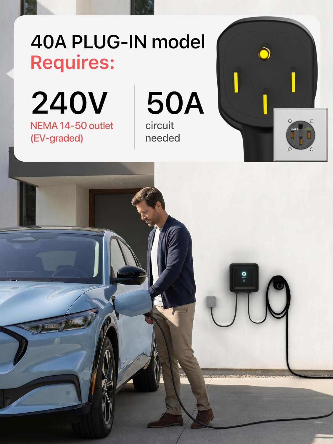 Level 2 EV Charger J1772 40A NEMA 14-50 - 240V Wall Charging Station | Plug in, up to 40 mph, 25ft Cable, WiFi (2.4GHz), Smart App, Weatherproof Indoor/Outdoor (IP66, NEMA 4), UL & ETL Certified - Image 7