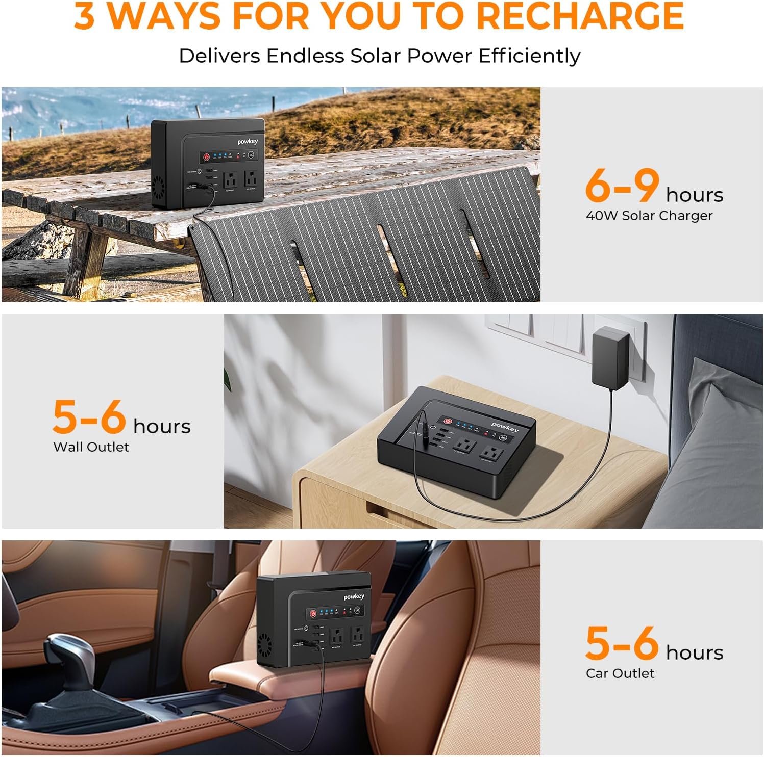 Portable Power Station 200W, Rechargeable Battery Powered with AC Outlet | Powkey 146Wh Solar Generator with 120V AC Outlet, Lithium Battery Pack Backup Power Supply for Camping Travel Outdoor Home - Image 5