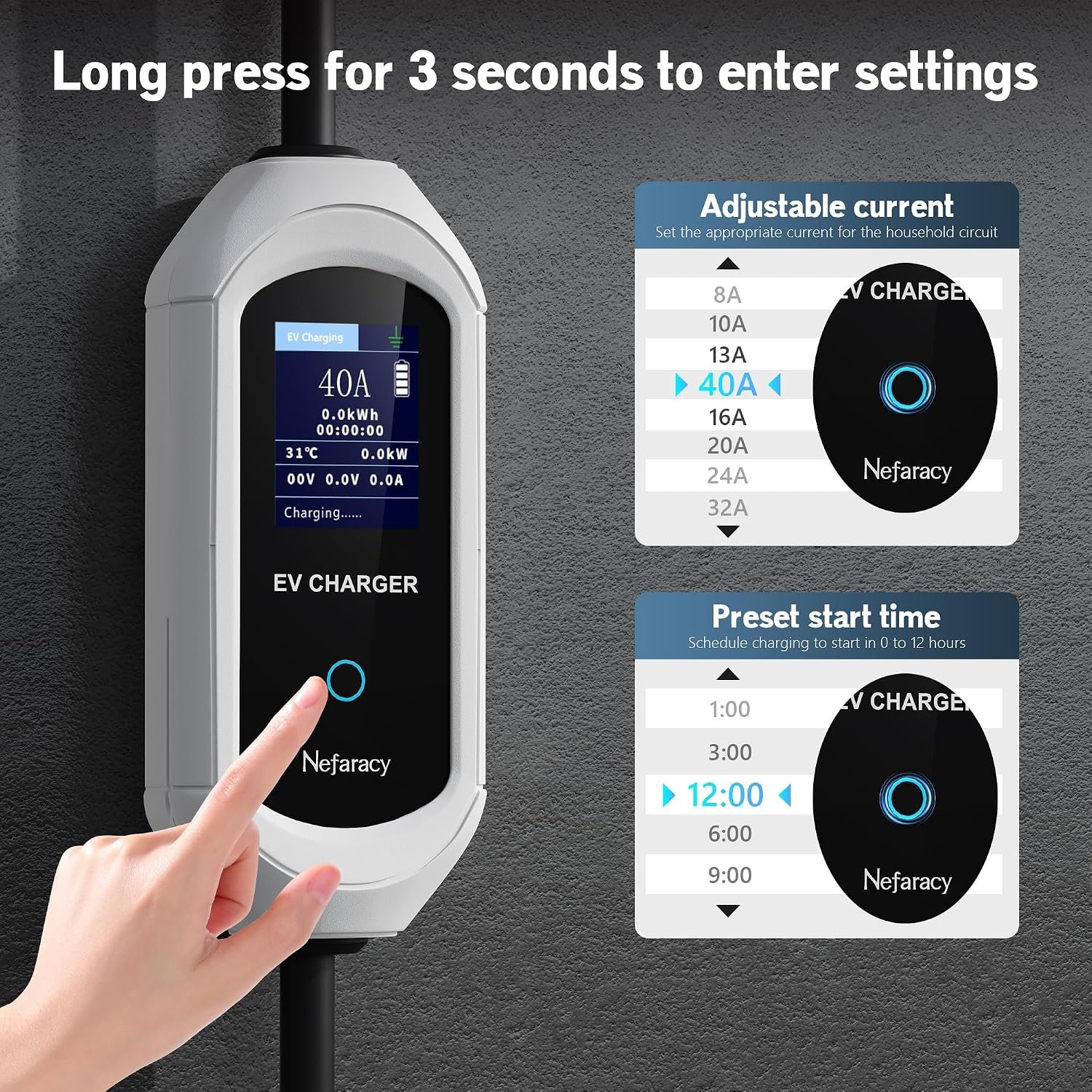 Level 2 EV Charger for Tesla, 40 Amp, 240V Portable Electric Car Charger | 27ft UL Listed Cable, NEMA 14-50 Plug, Adjustable Current & Delay Timer, App Control, Compatible with All Tesla Model 3/Y/S/X - Image 8