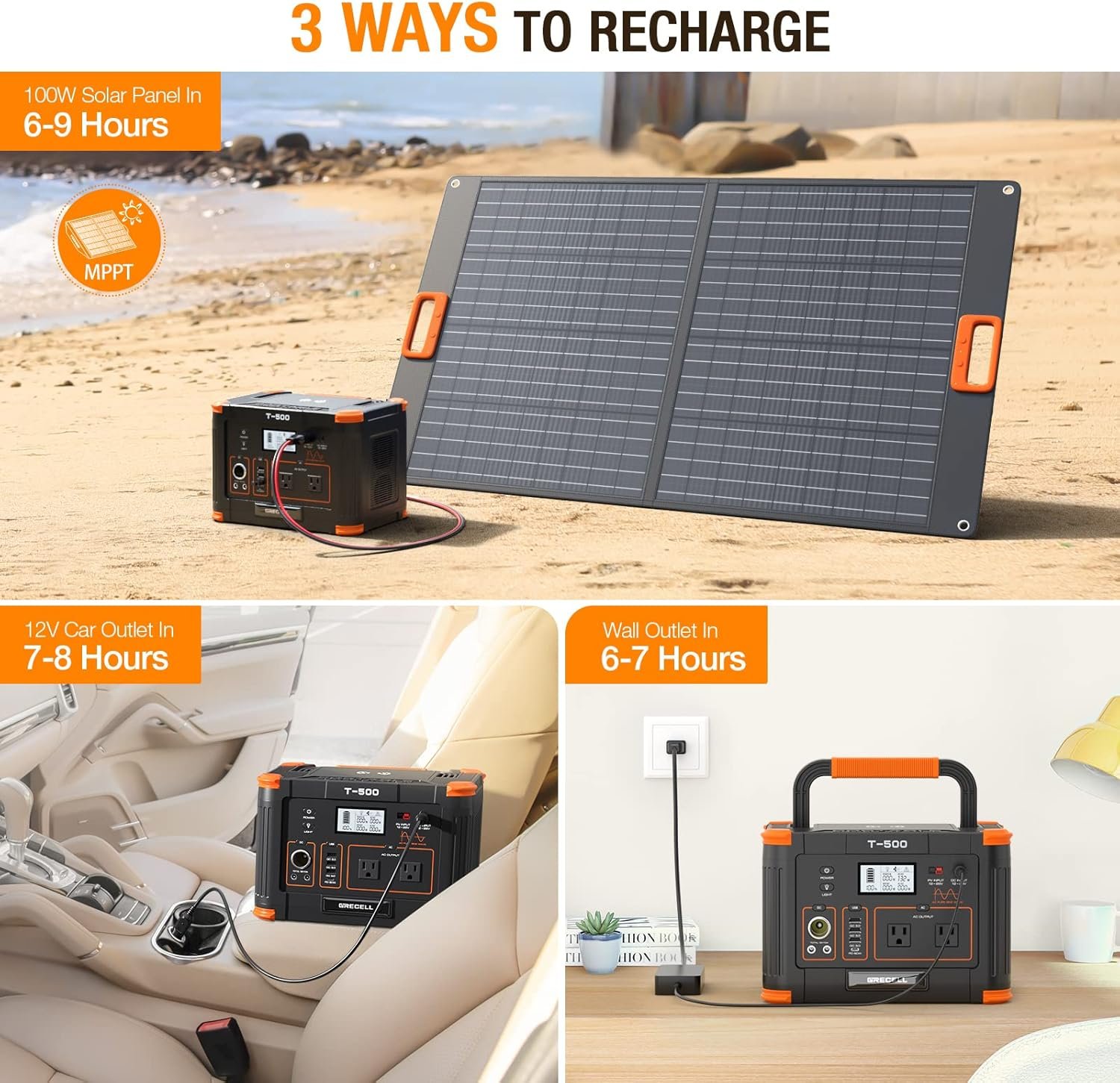 Portable Power Station 500W(Peak 1000W), 519Wh Outdoor Solar Generator | Backup Battery Pack with 2 AC Outlets, 500W 10-Port Powerhouse for RV/Van Camping Fishing Climbing Road Trip Home Emergency - Image 8