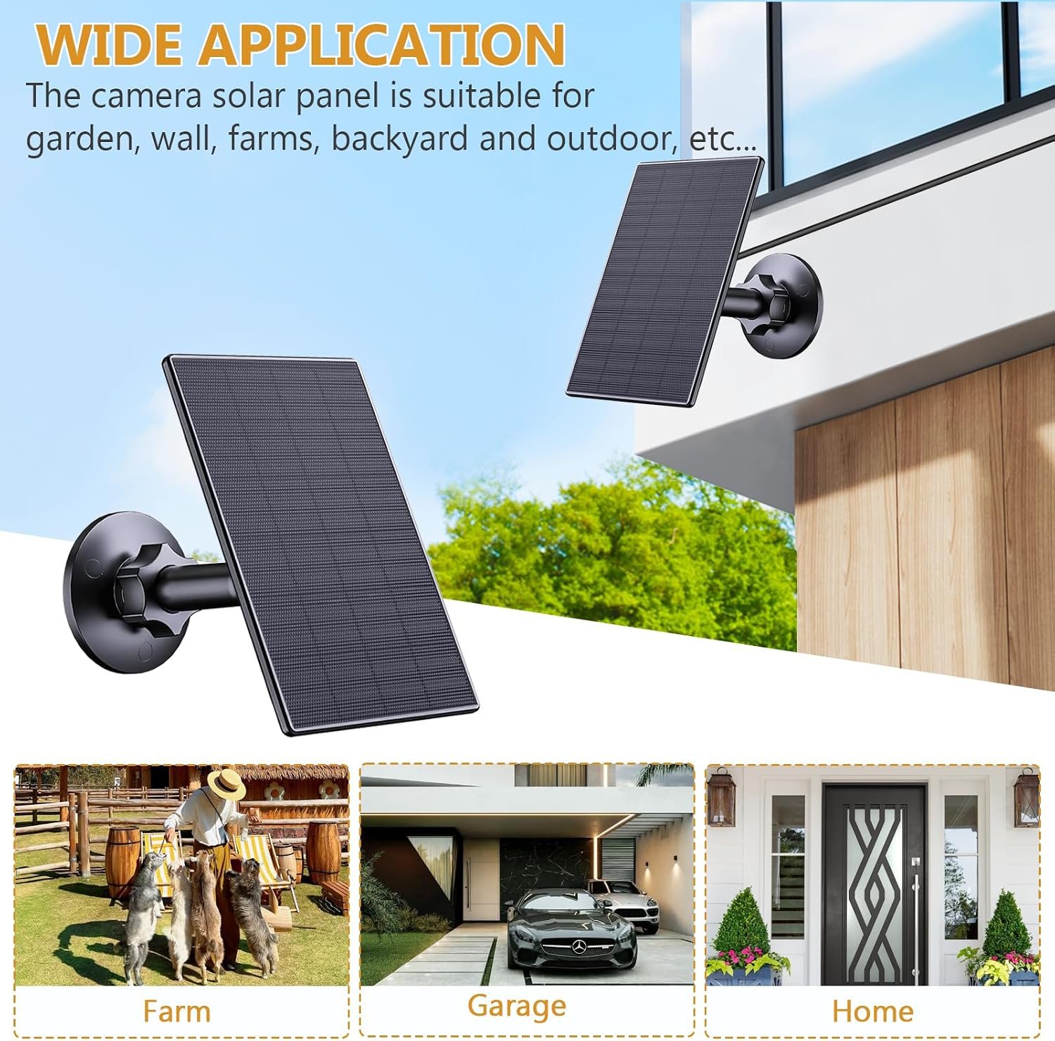 Zivif 2W Solar Panel for Security Cameras with USB and USB-C Port, 4 Pack | USB Solar Charger Compatible with 5V Rechargeable Battery Camera, 360° Adjustable Mount, IP65 Waterproof, Black - Image 7