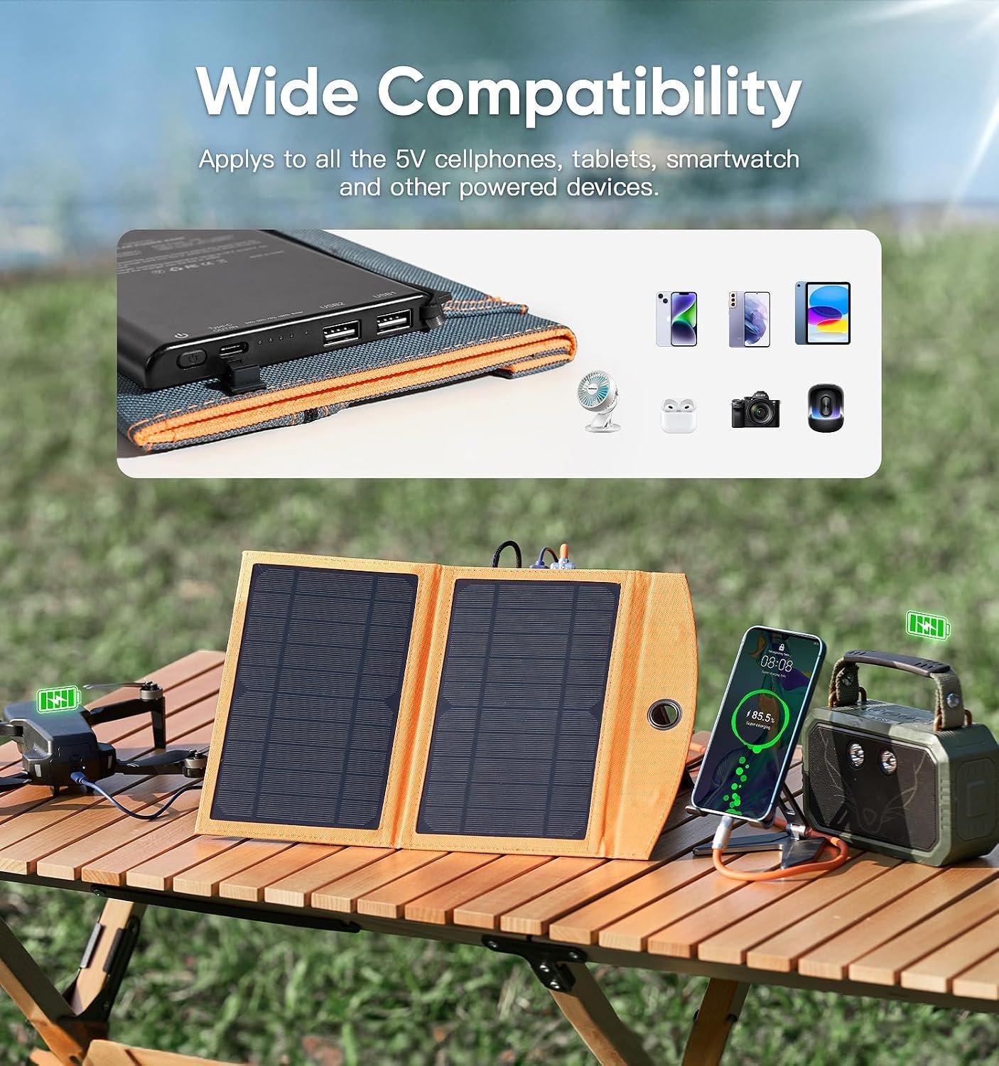 Solar Power Bank Panel 20000mAh & 4.9ft USB-C Cable, Solar Phone Charger for Emergency, Equipped with Dual 5V / 2.1A USB Outputs & Flashlight, IPX4 Waterproof, Perfect for Camping - Image 6