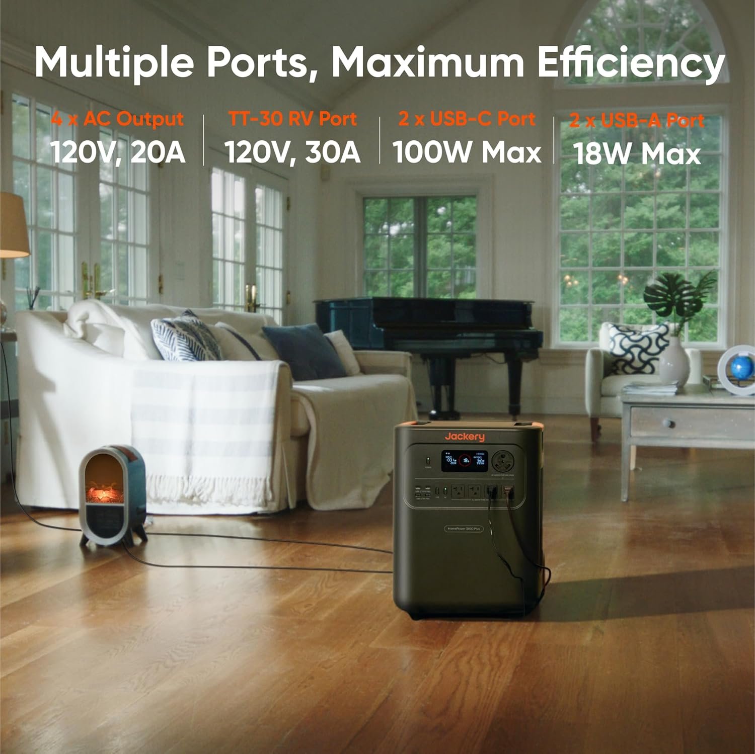Jackery HomePower 3600 Plus Portable Power Station, 3600W AC Output, 3584Wh LFP Solar Generator, Expandable up to 21kWh, Essential Home Backup for Home Use, Emergencies, RV (Solar Panel Optional) - Image 7