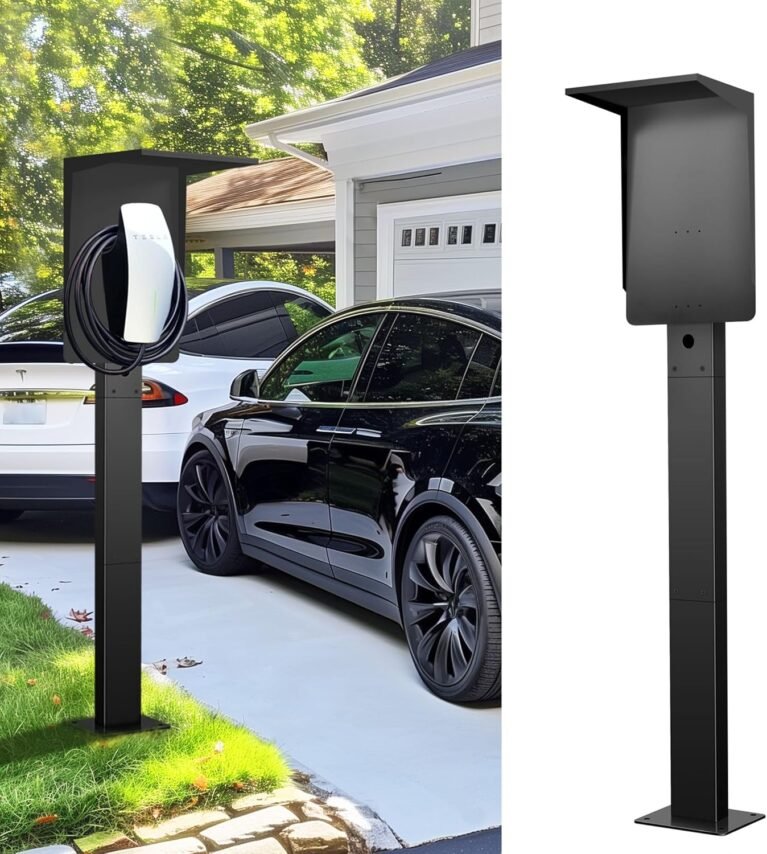 Weatherproof Pedestal with Roof for Tesla Gen3 EV Charging Stations | Heavy-Duty Stand with Top Cover, Compatible with Tesla Mobile Connector & J1772, Black