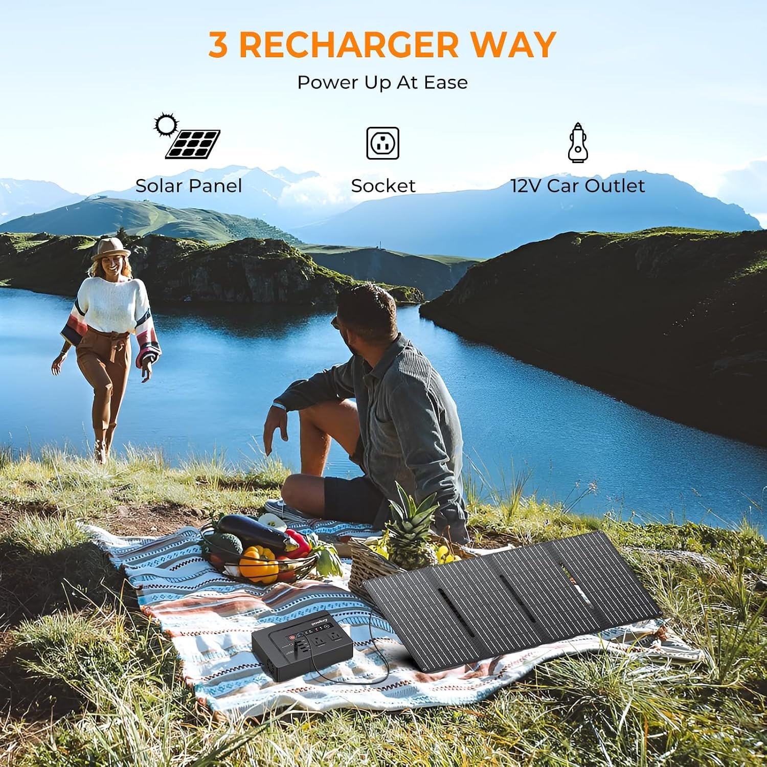 200W Solar Powered Generator, Portable Power Station with Solar Panel 40W | Powkey 146Wh Power Bank with 120V AC Outlet, Pure Sine Wave Lithium Battery for Outdoor Camping Emergency Home - Image 2
